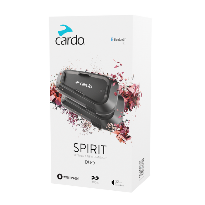 Cardo Spirit Duo Bluetooth Motorcycle Helmet Communication System - Wireless Intercom for Riders, Hands-Free Calling & Music - Perfect for Group Rides, Commuting & Adventure Motorcycling