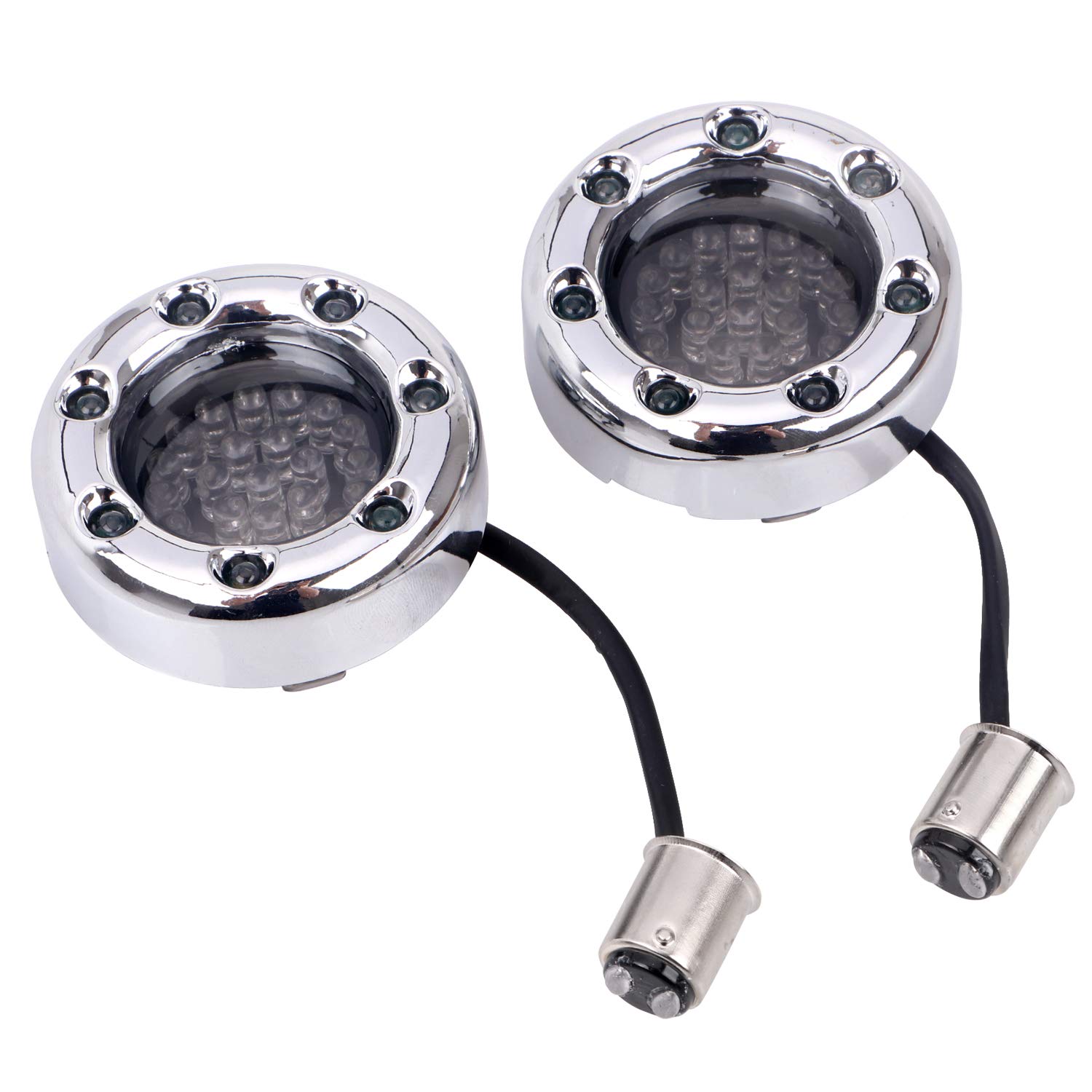 1157 LED Bulb Motorcycle Turn Signal Light - Red Lens, Chrome Housing for Harley Dyna Sportster Softail Touring - Enhanced Visibility & Style for Night Riding & Custom Bike Builds