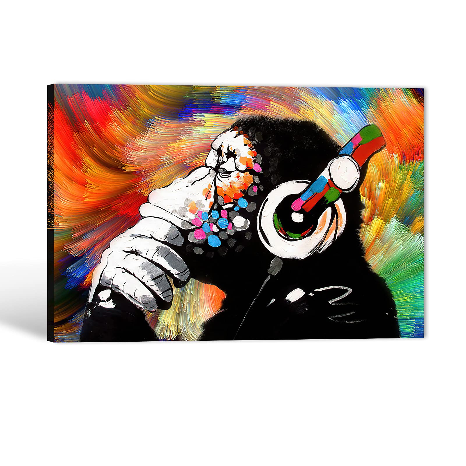 Urban Graffiti Canvas Wall Art - Colorful Street Art Painting with Music Monkey Design, Modern Home Decor for Bedroom & Living Room, 32x48 Inches - Perfect for Urban Style Interiors & Teen Room Decor