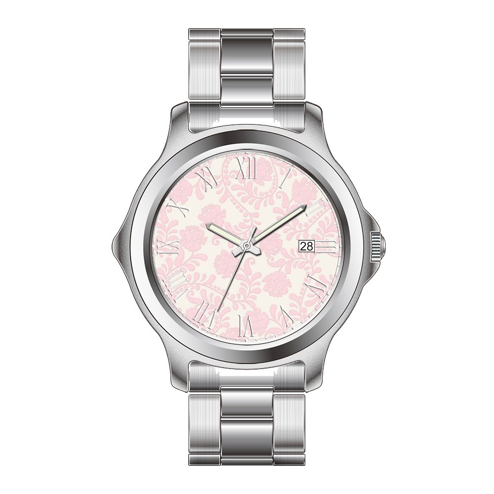Elegant Japanese Quartz Date Stainless Steel Bracelet Watch for Women - Pink & White Floral Design - Perfect Christmas Gift & Everyday Fashion Accessory for Work, Party and Special Occasions