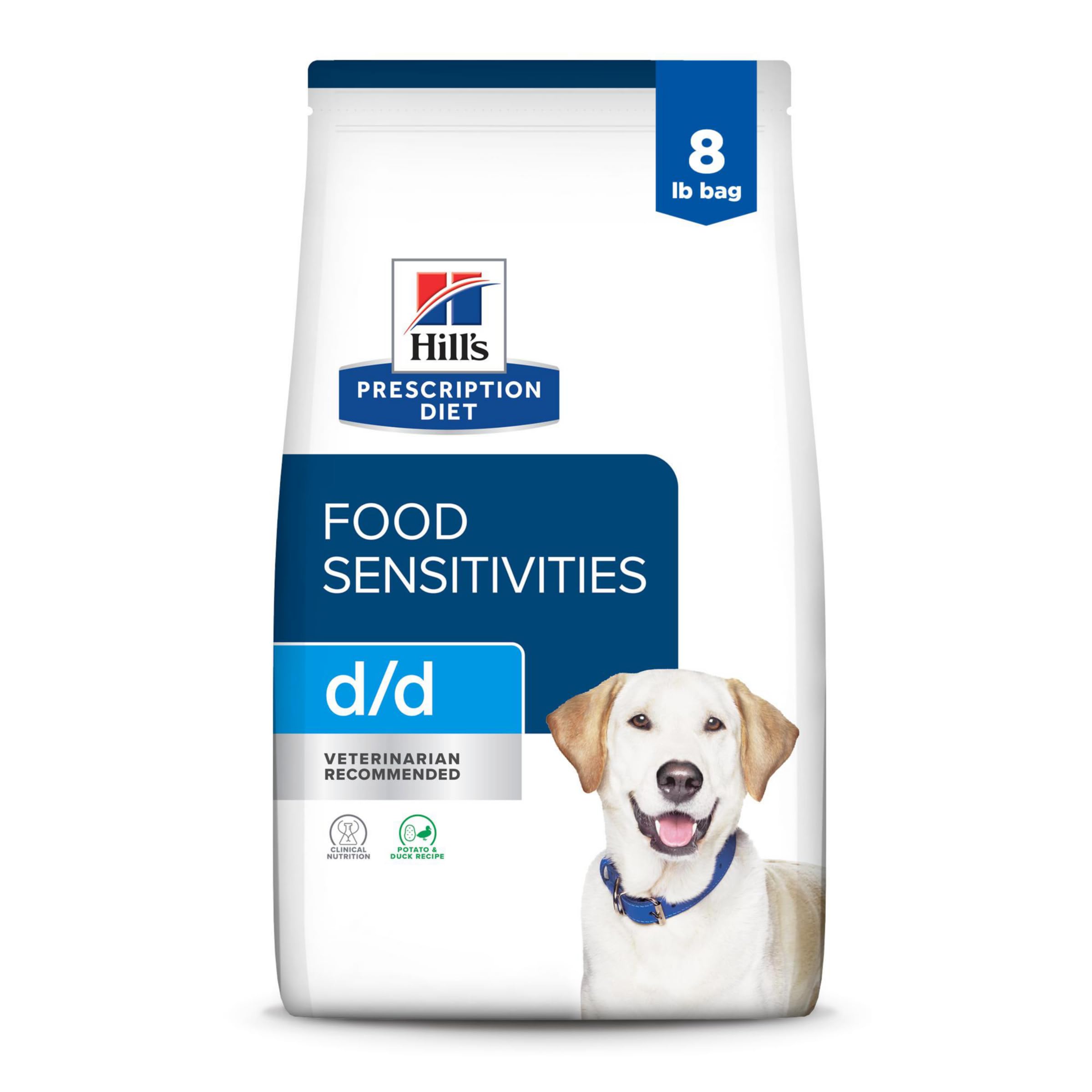 Hill's Prescription Diet d/d Skin & Food Sensitivities Potato & Duck Formula Dry Dog Food - Vet Recommended for Allergies & Sensitive Skin - 8 lb Bag - Perfect for Dogs with Dermatitis & Digestive Issues