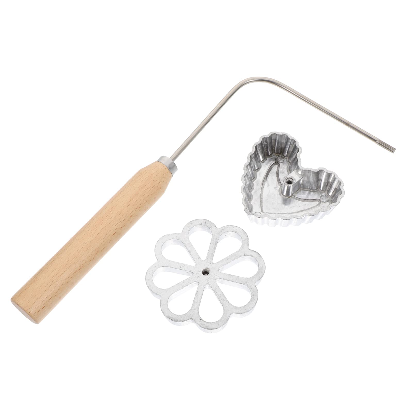 HEMOTON Non-Stick Pie Spoon Set - Floral Waffle Iron, Cookie Maker, Wooden Handle for Baking, Air Fryer, Desserts, Shrimp Cakes - Perfect for Home Cooking, Kitchen Supplies & DIY Treats