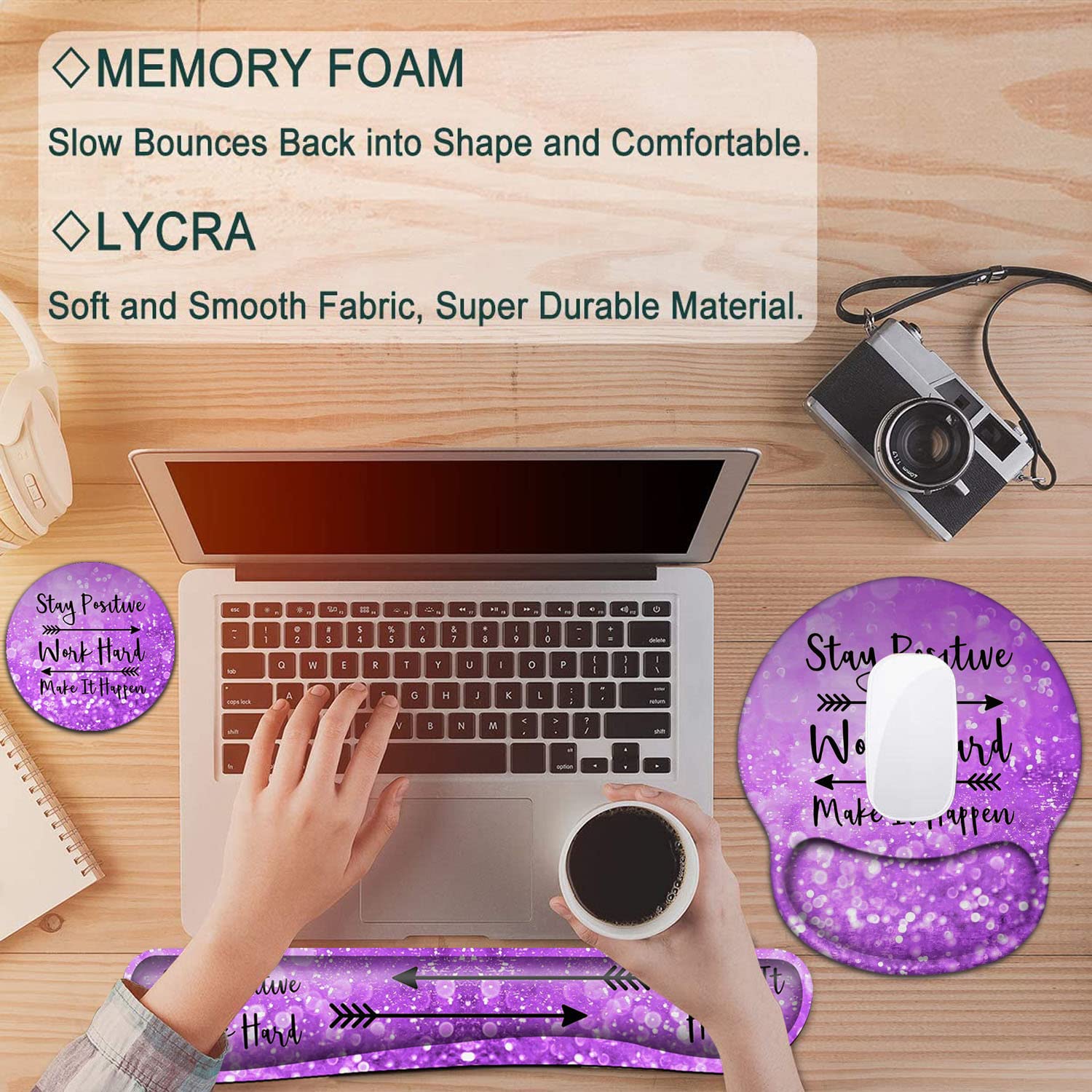 Ergonomic Keyboard Wrist Rest and Mouse Pad Set with Support - Purple Glitter Design for Pain Relief & Comfort | Perfect for Office Work, Gaming, and Long Computer Sessions