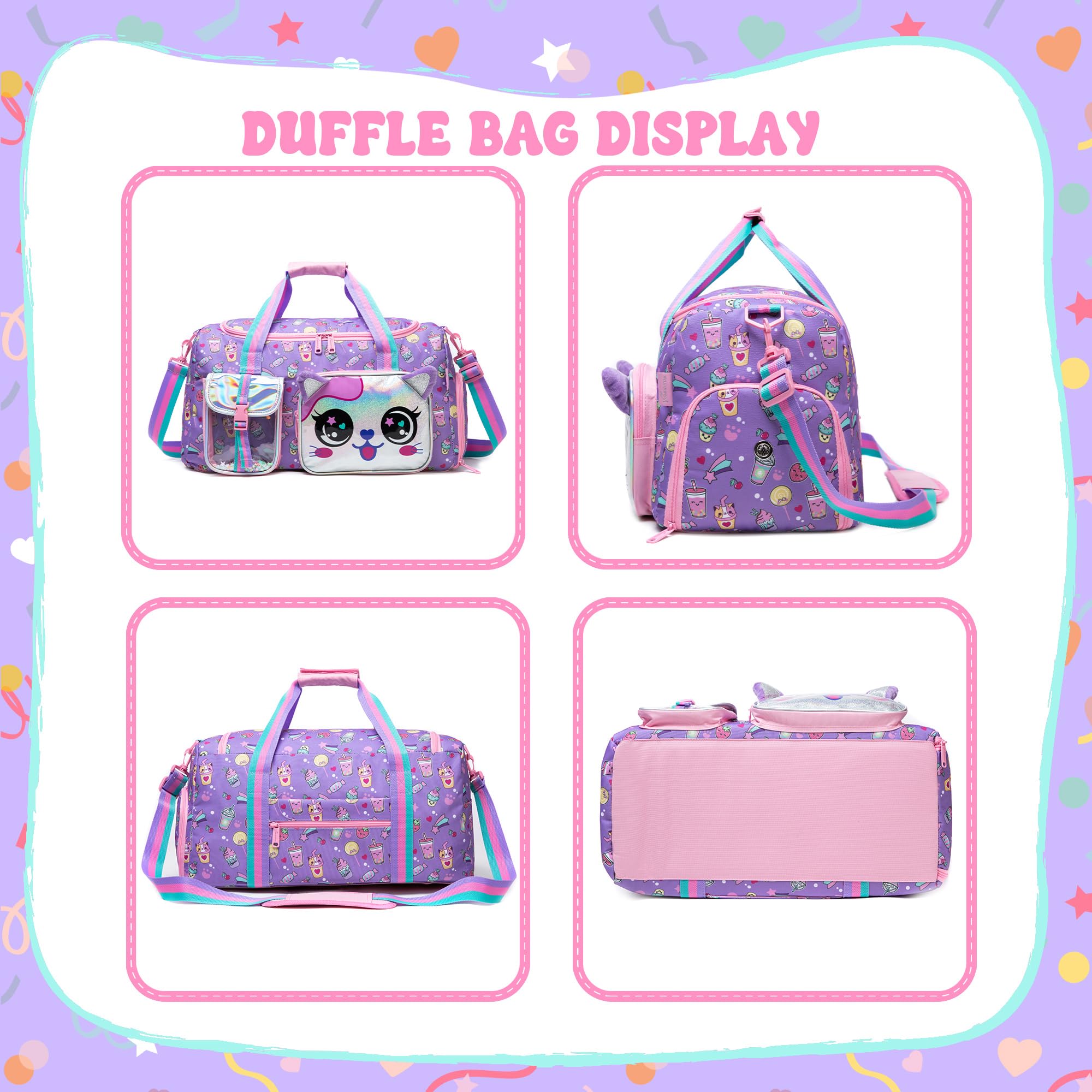 Girls Travel Duffle Bag with Shoe Compartment - Kids Weekender Overnight Bag for Dance, Gym, Sports & Sleepovers - Lightweight Carry-On Luggage for School Trips & Weekend Getaways