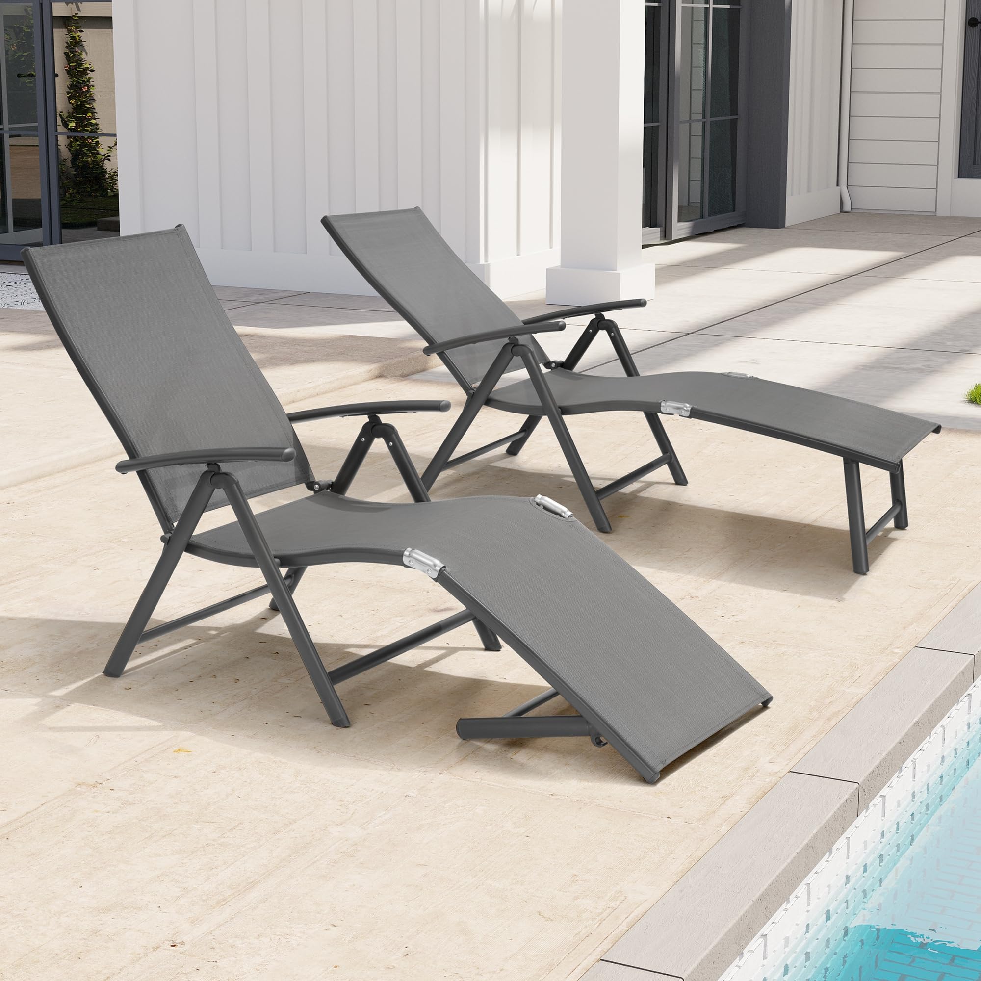 Crestlive 2-Pack Aluminum Folding Chaise Lounge Chairs - Adjustable 8-Position Outdoor Recliners for Patio, Poolside, Beach & Backyard - No Assembly Required - Perfect for Sunbathing, Relaxing & Outdoor Lounging