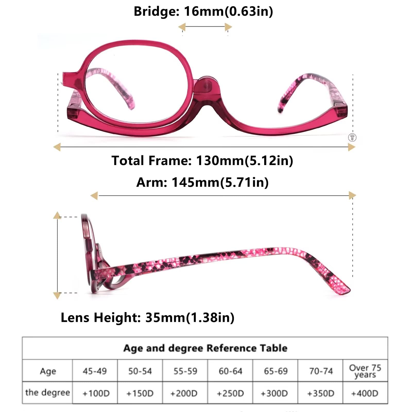 2 Pairs Magnifying Makeup Glasses for Women - Rotating Cosmetic Readers with LED Light for Perfect Eye Makeup Application | Ideal for Reading, Makeup, Beauty Salon & Home Use
