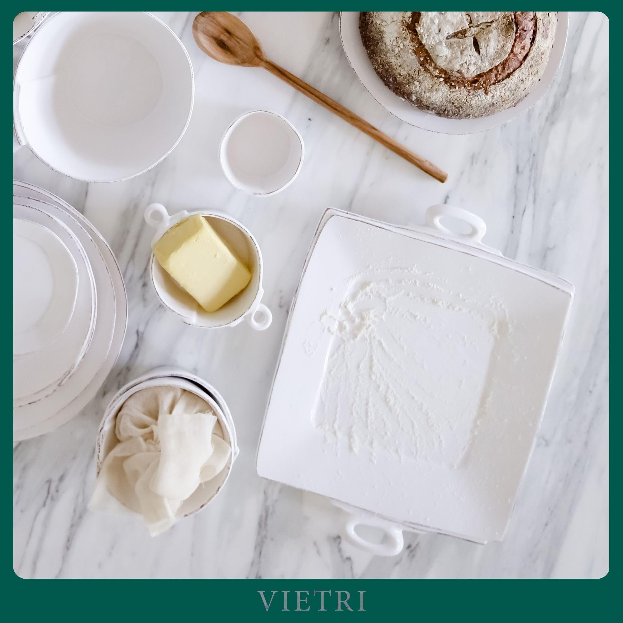 Vietri Lastra White Handled Square Platter - 13