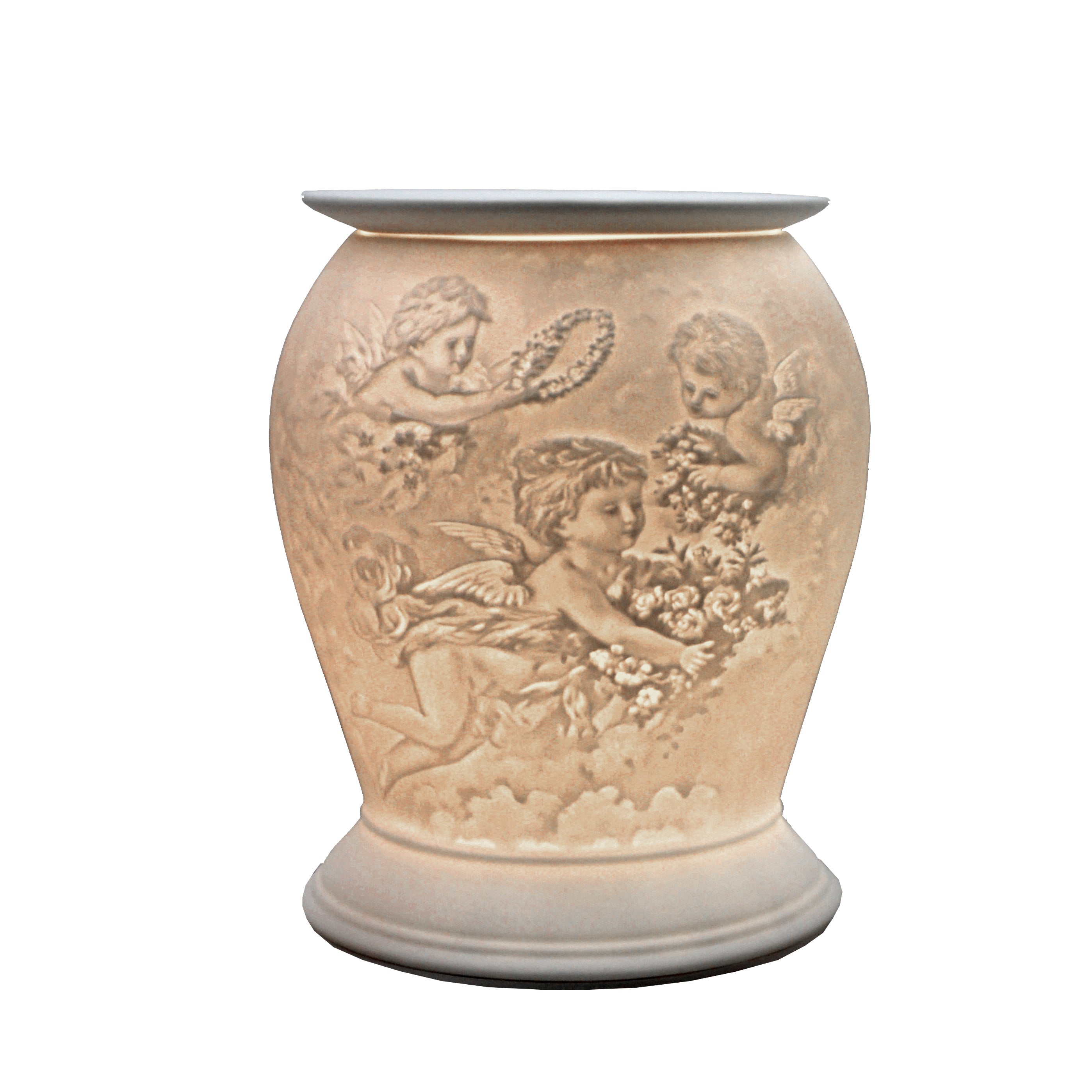 Cello Electric Wax Warmer - Porcelain Barrel Design with Cherub Decor for Home Fragrance & Aromatherapy - Perfect for Living Room, Bedroom, and Office Use