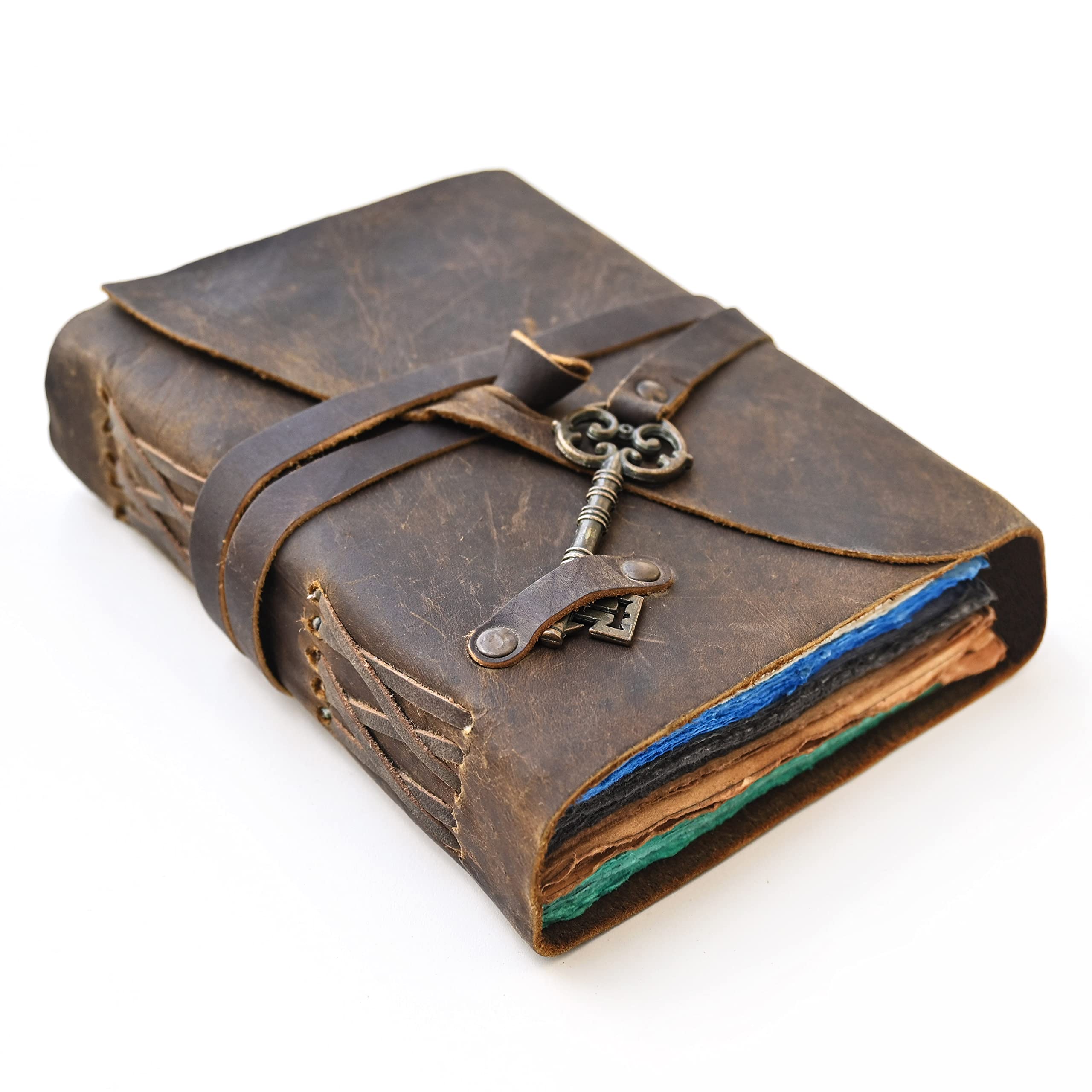 Premium Lined Multicolor Leather Journal with Key Lock - Vintage Book of Shadows, Leather Bound Notebook for Men & Women - Perfect for Writing, Sketching & Gift Giving