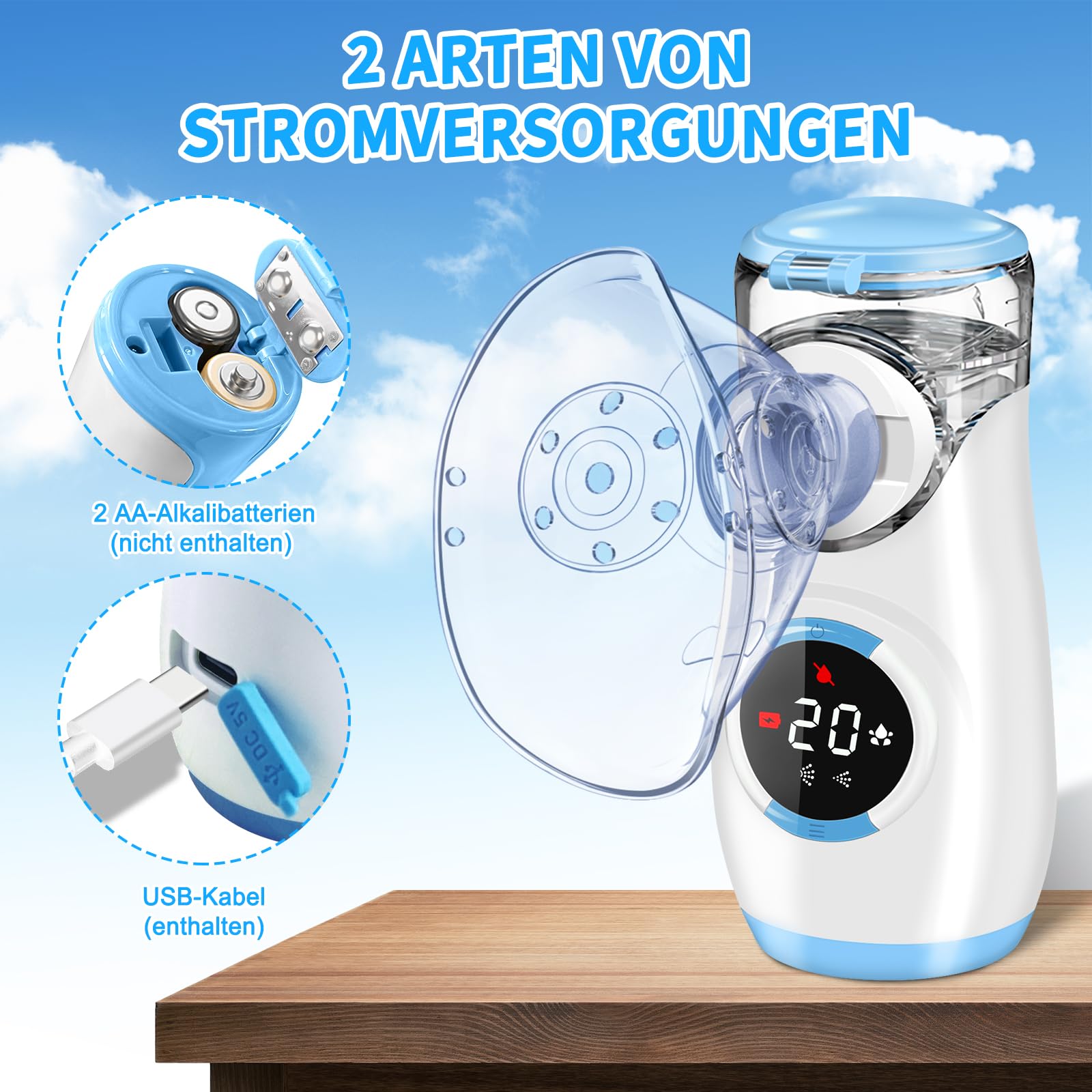 Portable Digital Nebulizer for Kids & Adults - Quiet Inhaler with 2 Masks | Home & Travel Use
