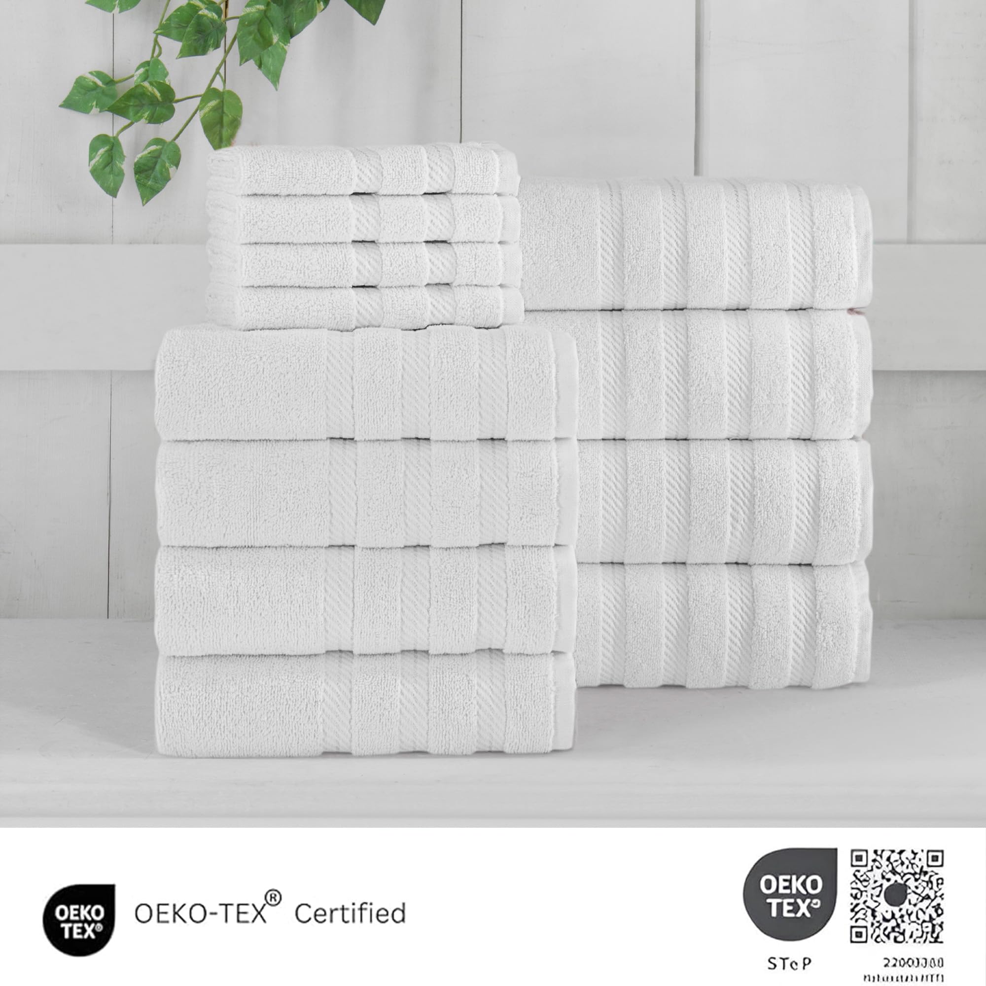 Premium 100% Cotton Turkish Towel Set - 12 Piece Quick Dry & Super Absorbent Bath, Hand & Washcloth Towels | Soft & Luxurious for Spa, Beach & Home Use (White)
