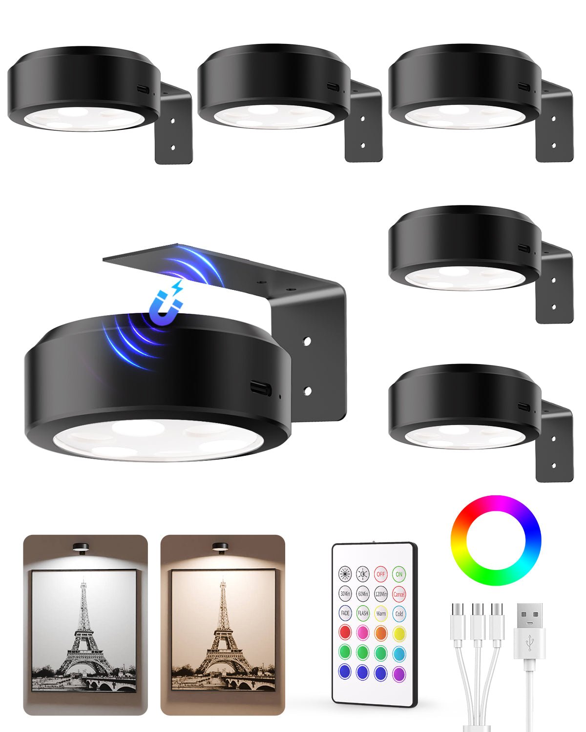 EZVALO 6-Pack Wall Lights for Picture Frames, Gallery Lighting, Art Display - Perfect for Home Decor, Living Room, Bedroom & Office