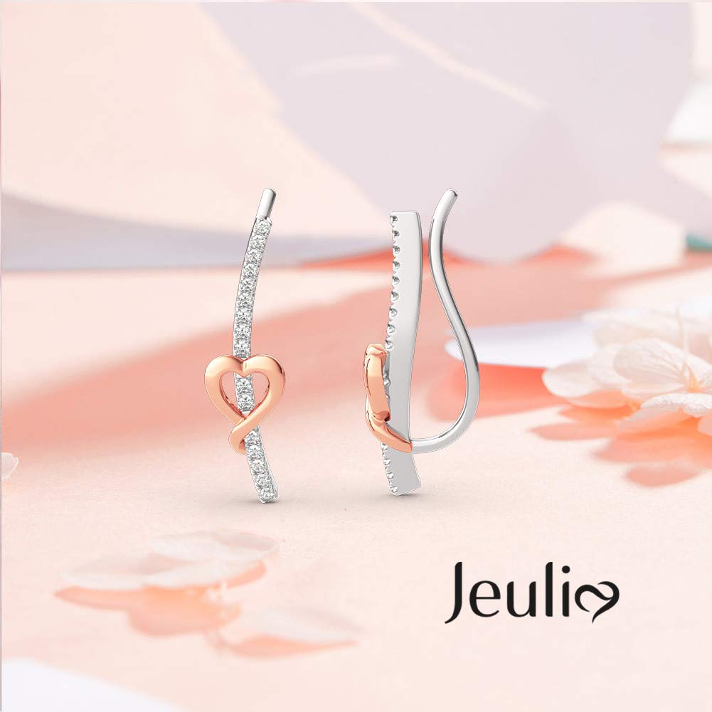 Jeulia 925 Sterling Silver Heart Earrings for Women - 14k Gold Plated Cubic Zirconia Climber Ear Cuffs, Hypoallergenic Hoop Earrings - Romantic Jewelry Gift for Valentine's Day, Anniversary & Special Occasions