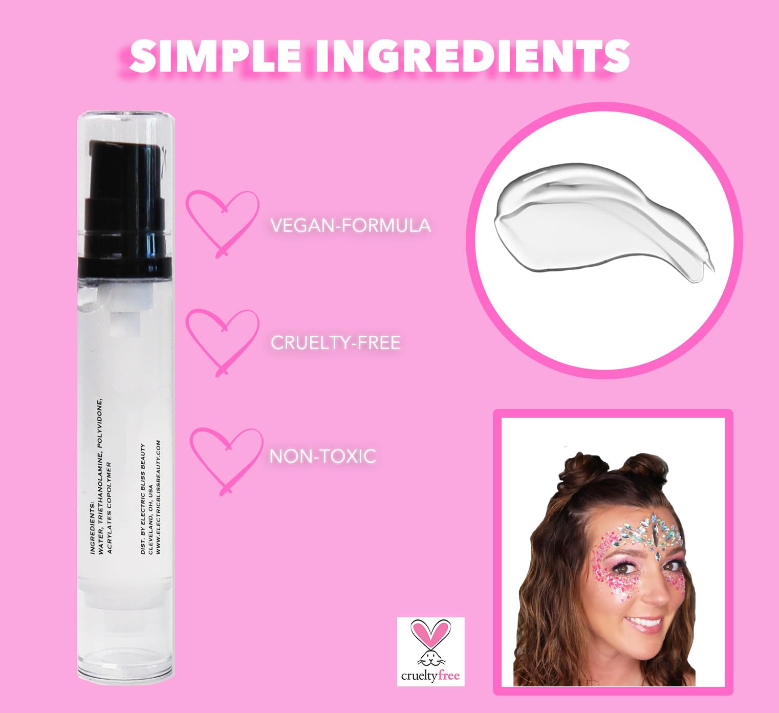 10ML Quick Dry Cosmetic Glitter Glue - Chunky Glitter Adhesive for Face & Body Makeup - Long Lasting Sparkle for Festival, Halloween & DIY Nail Art - Electric Bliss Beauty