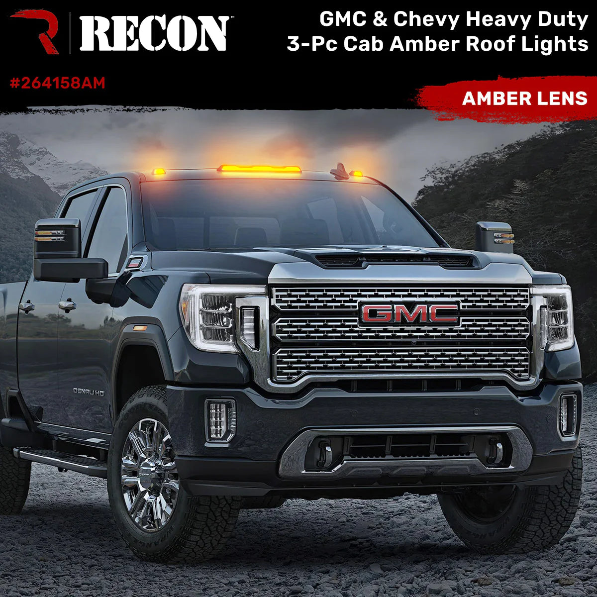 GMC & Chevy 20-24 4th Gen Heavy Duty 3-Piece Amber Cab Roof Light Lens with LED - OEM Replacement for Truck Cab Lights - Perfect for Off-Roading, Night Driving & Emergency Vehicles