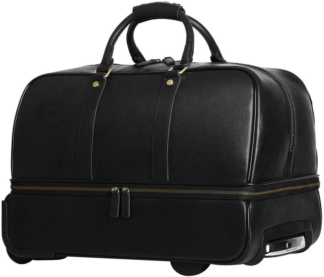 Premium Leather Travel Duffle Bag - Weekender Overnight Bag with Wheels for Business & Leisure Trips | Ideal for Gym, Camping & Weekend Getaways