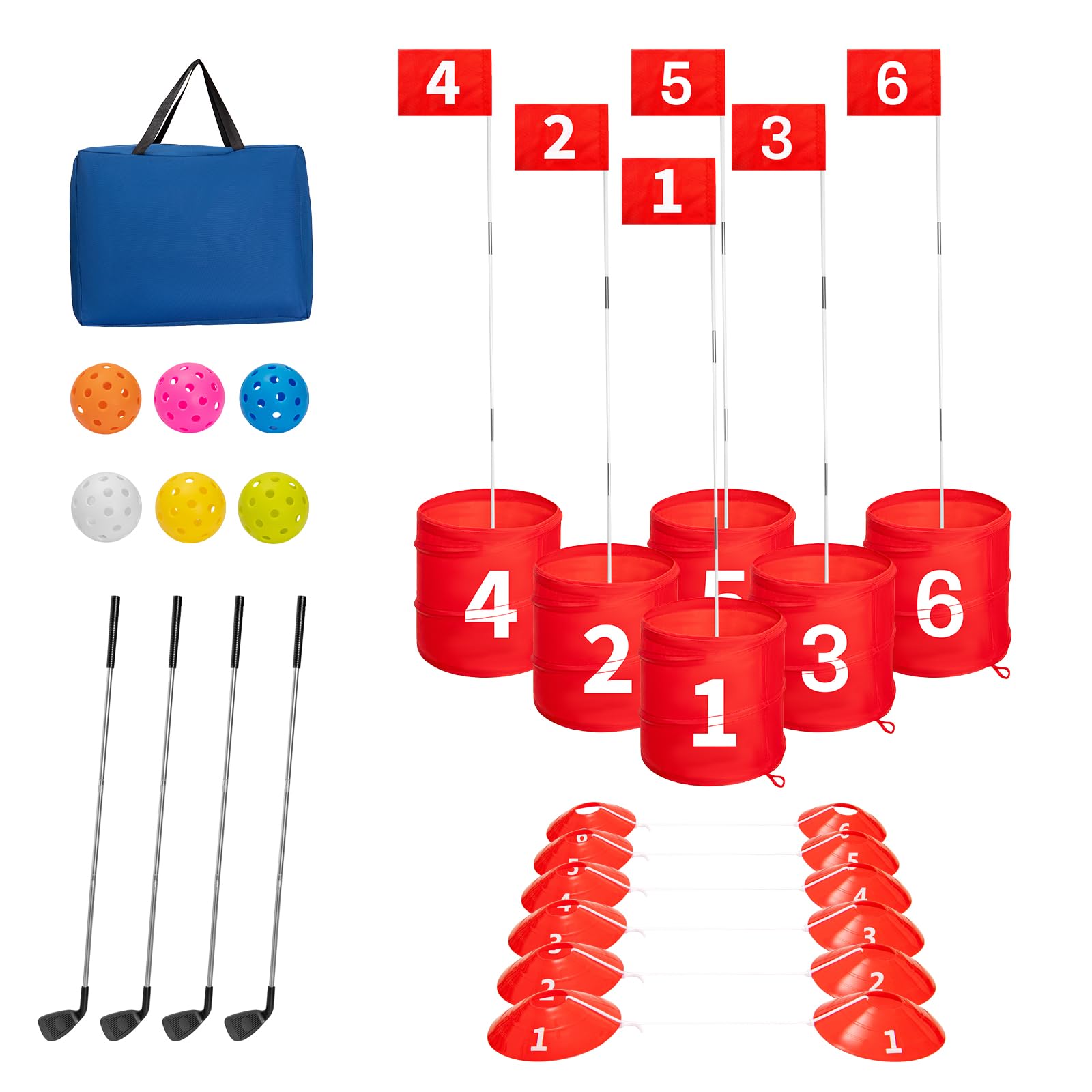 SJEhome 6 Hole Backyard Golf Game Set - Outdoor & Indoor Golf Practice Equipment for Lawn, Park, Beach - Perfect for Family Fun, Parties & Backyard Entertainment