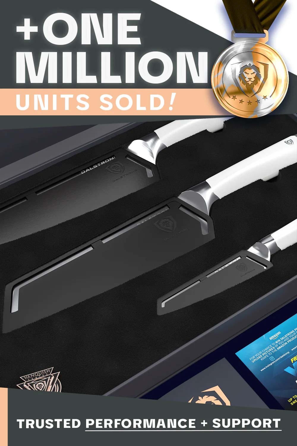 Premium 3-Piece Knife Block Set with White Handle - Vanquish Series | NSF Certified | Dalstrong | Perfect for Home Chefs & Professional Kitchens
