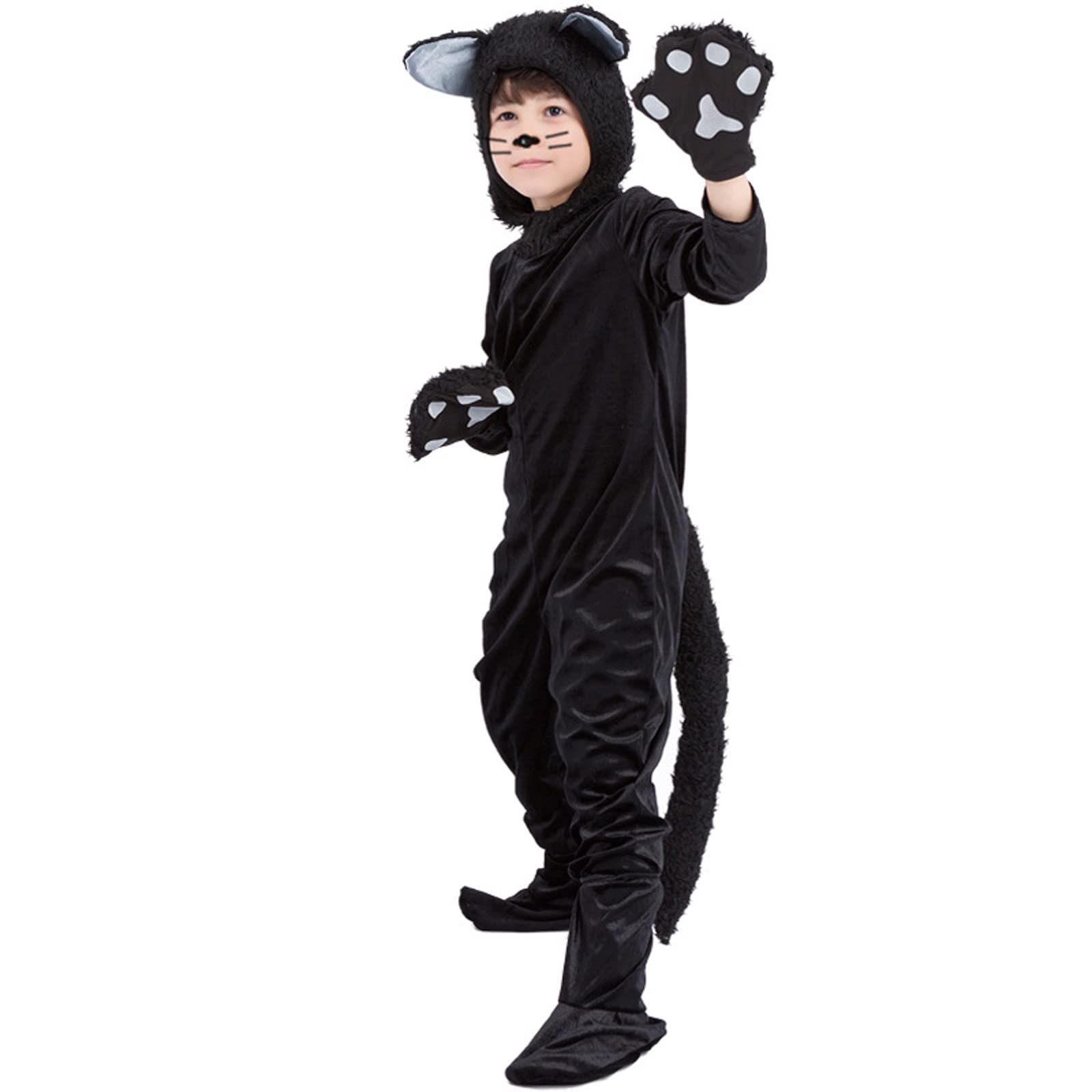 Black Cat Halloween Costume for Girls & Boys - Kids Animal Cosplay Jumpsuit for Dress Up Parties, Trick or Treating & Halloween Events