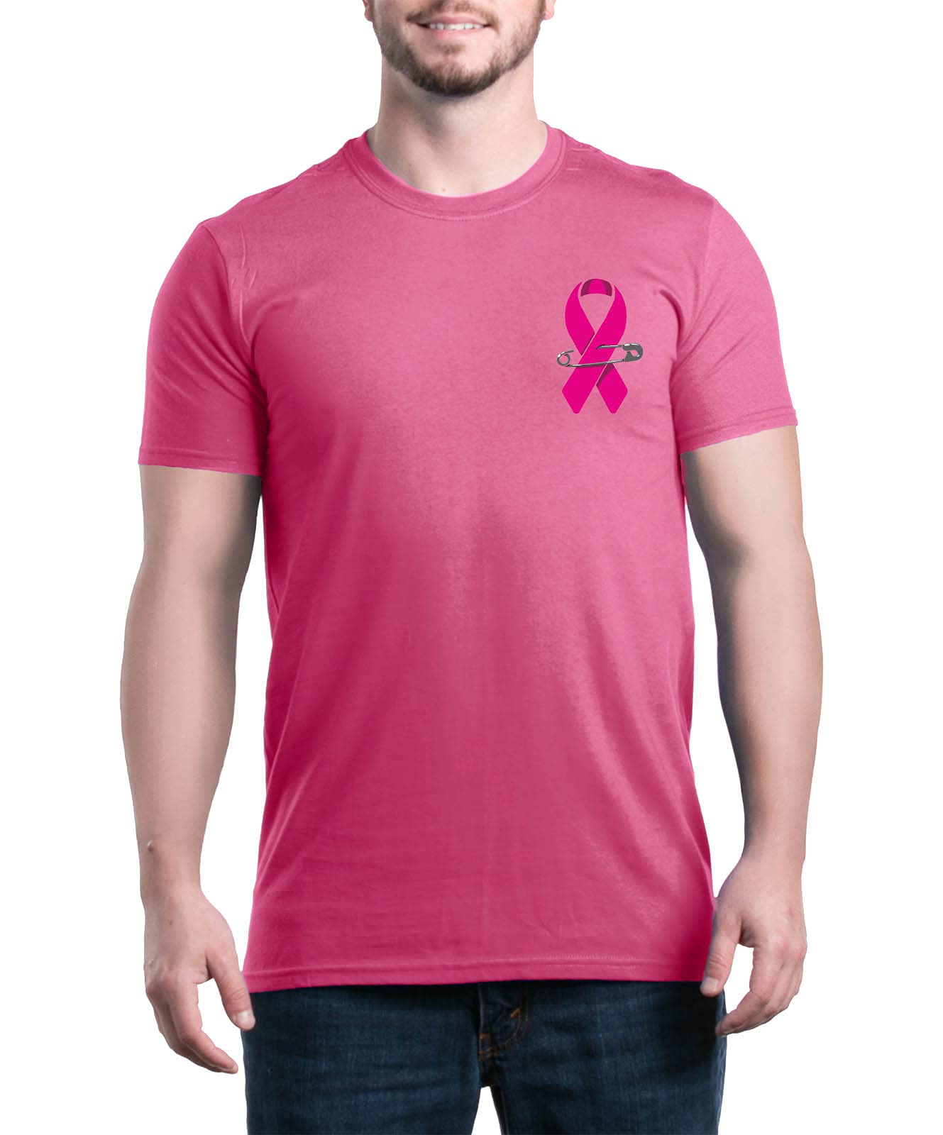Pink Breast Cancer Awareness Ribbon Pin T-Shirt - Support Survivors Tee for Women - Wear at Charity Walks, Fundraisers & Awareness Events