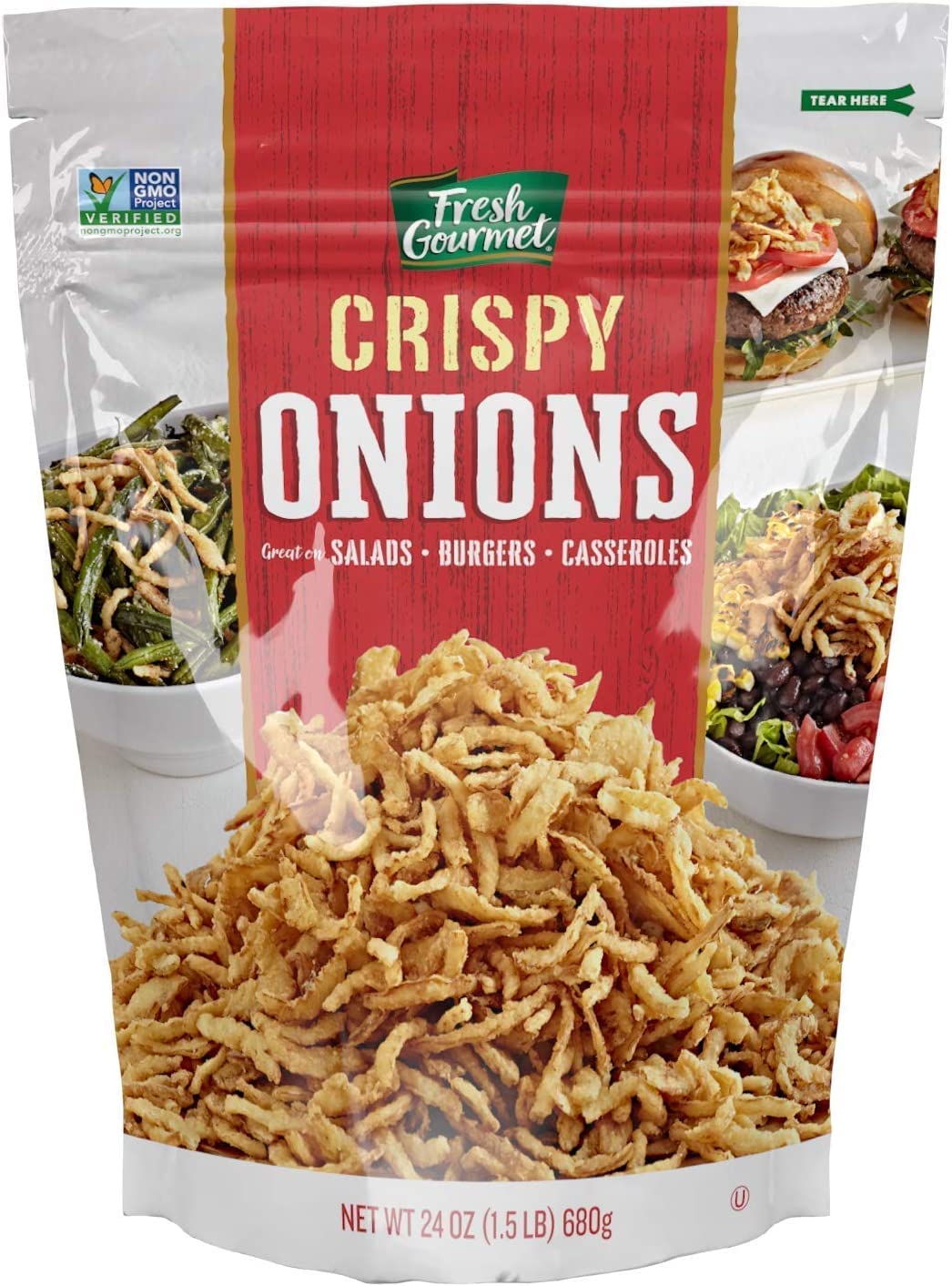 Fresh Gourmet Crispy Onions - 24oz (Pack of 3) - Crunchy Salad Topper, Burger & Hot Dog Topping, Baked Potato Garnish - Perfect for Snacking, Cooking & Meal Prep