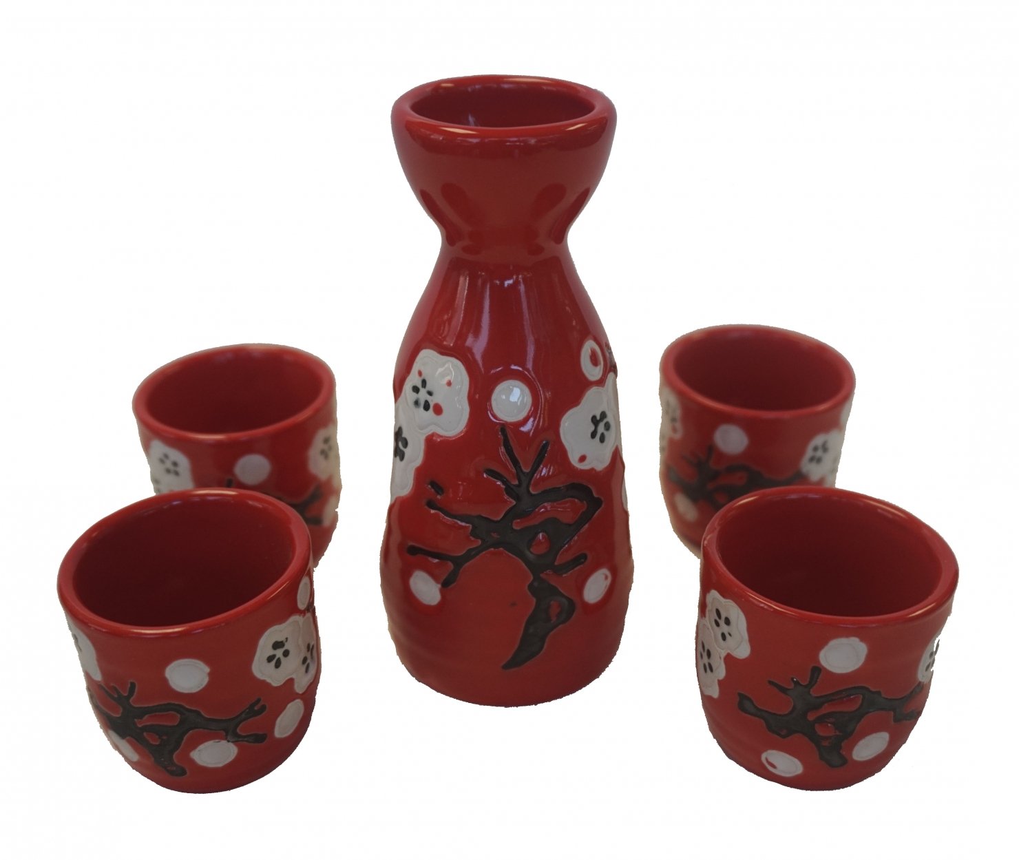 Premium Japanese Red Saki Set with Elegant Plum Blossom Design - Perfect for Traditional Tea Ceremonies, Gift Giving & Asian-Inspired Home Decor