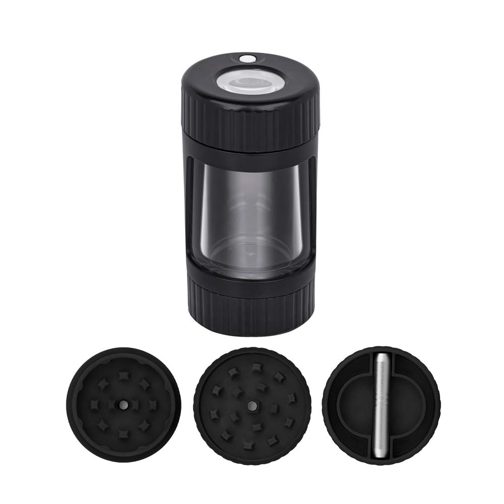 LED Magnifying Spice Grinder Jar - Airtight Acrylic Glass Storage Container for Herbs, Spices & Dry Foods | Keep Ingredients Fresh & Visible | Perfect for Kitchen, Pantry & Cannabis Storage