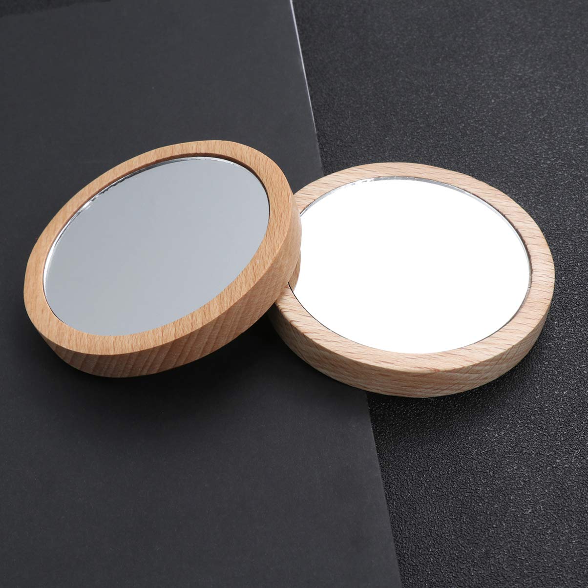 Lurrose 2PCS Wooden Compact Mirror for Purse - Mini Round Makeup Mirror for Travel, Home & On-the-Go Touch Ups - Perfect Cosmetic Mirror for Women's Handbags & Vanity