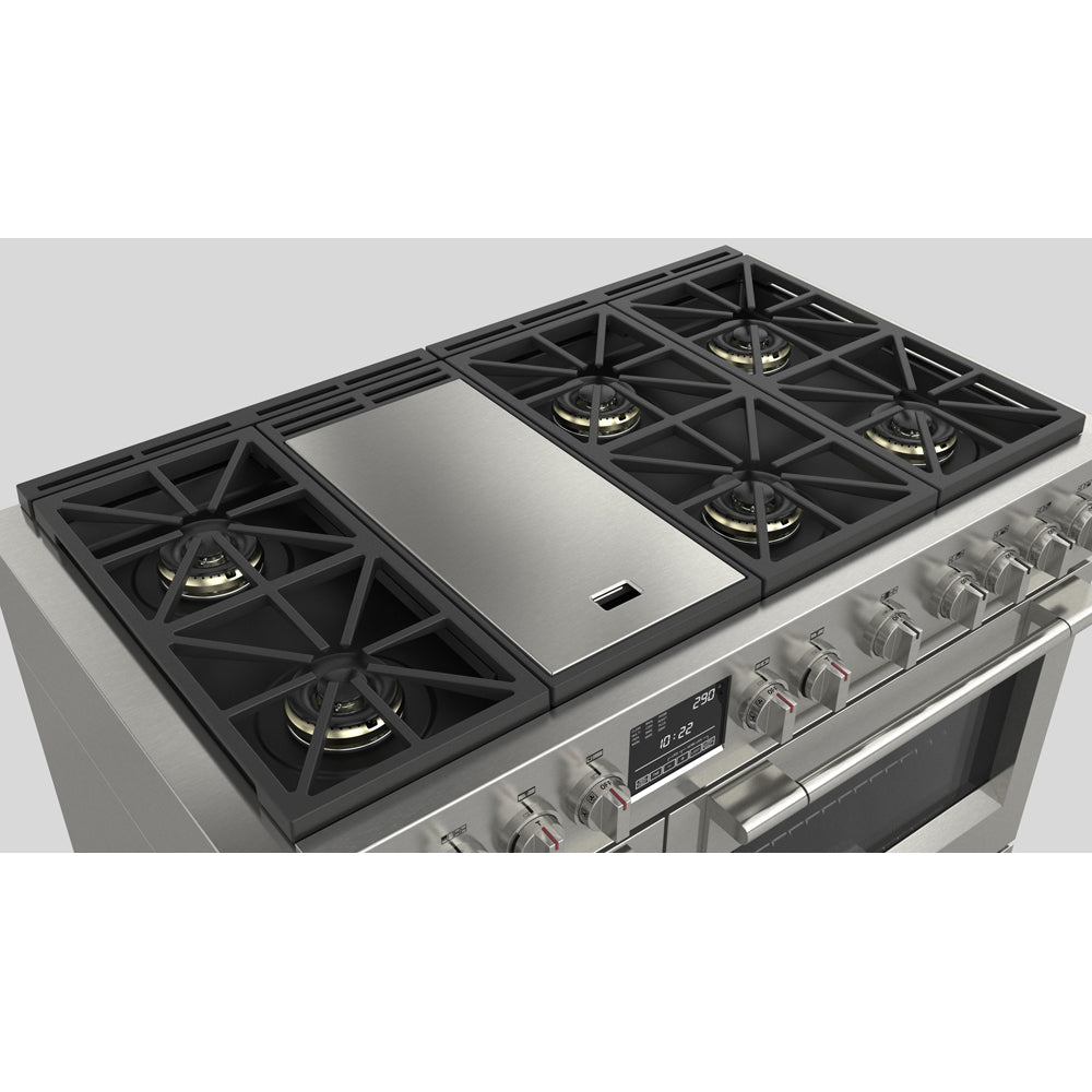 Fulgor Milano 48-inch 600 Series Dual Fuel Range with 6 Burners & Stainless Steel Trilaminate Griddle - Professional Gas Stove & Electric Oven Combo for Home Chefs (Model F6PDF486GS1) | Perfect for Gourmet Cooking, Baking & Entertaining in Modern Kitchens
