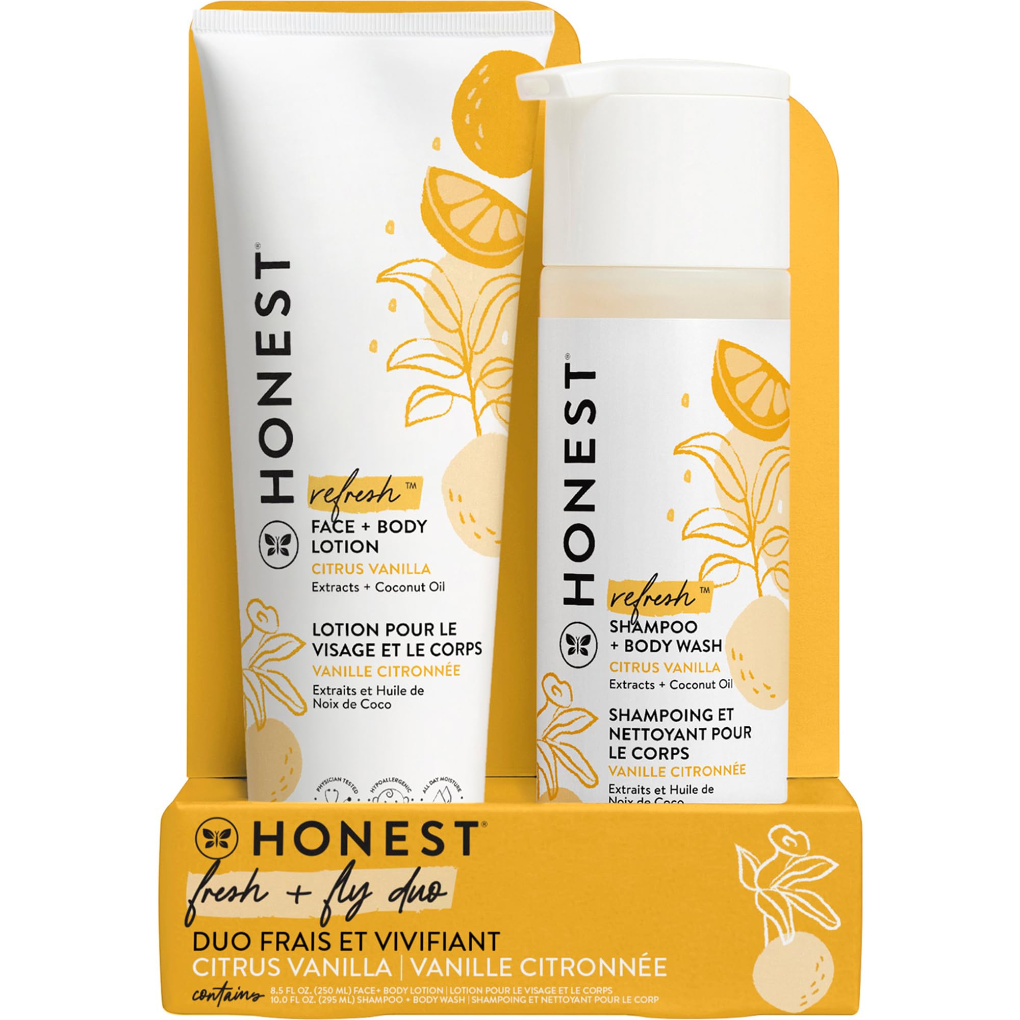The Honest Company 2-in-1 Cleansing Shampoo + Body Wash and Face + Body Lotion Bundle | Gentle for Baby | Naturally Derived | Citrus Vanilla Refresh, 18.5 fl oz | Perfect for Newborns & Sensitive Skin | Daily Bath & Skincare Routine