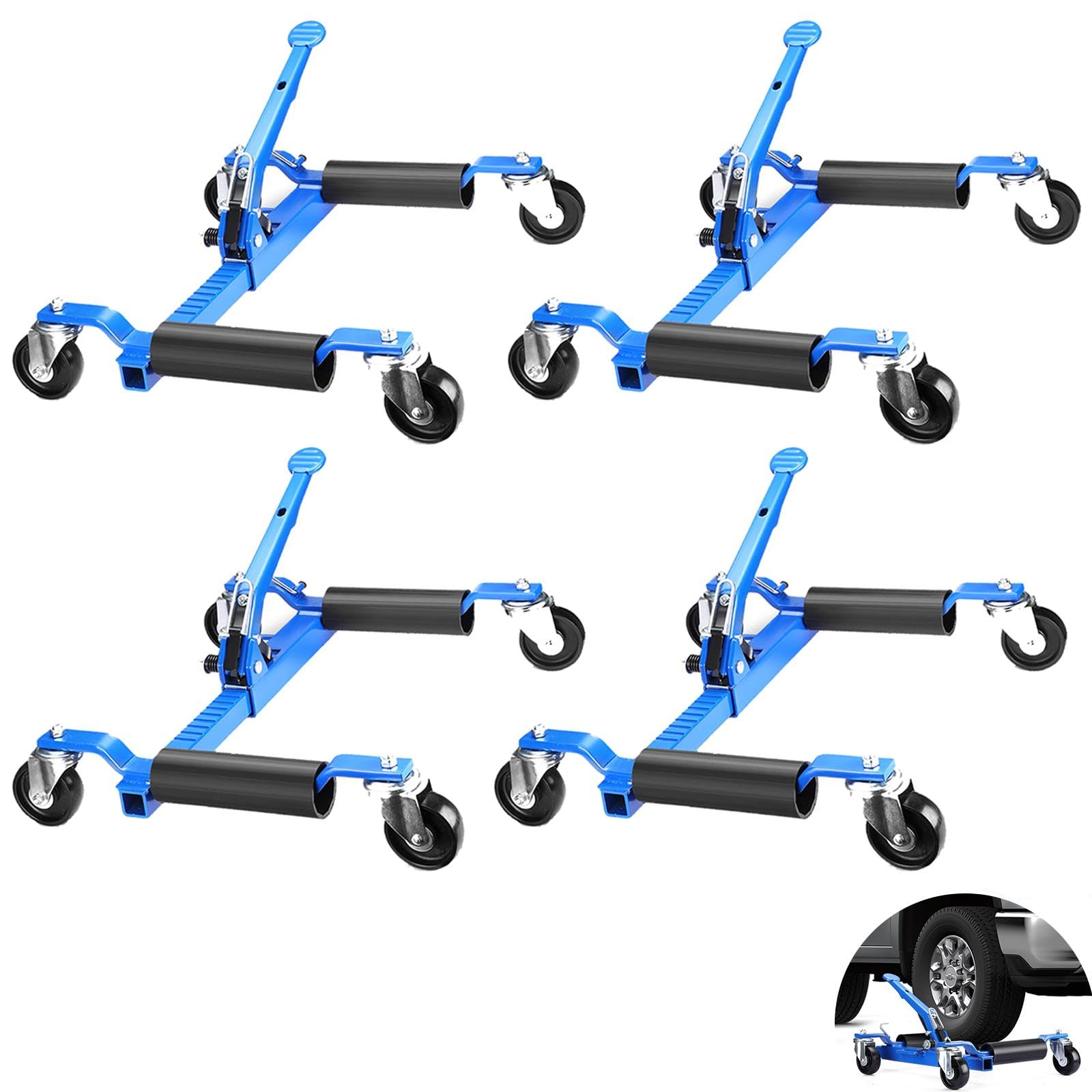 PULLAFUN 4-Piece Car Dolly Set with Hydraulic Jack - 1500 LBS Capacity Wheel Skates for Vehicle Positioning & Moving - Perfect for Garage Storage, Auto Repair Shops & Tire Maintenance