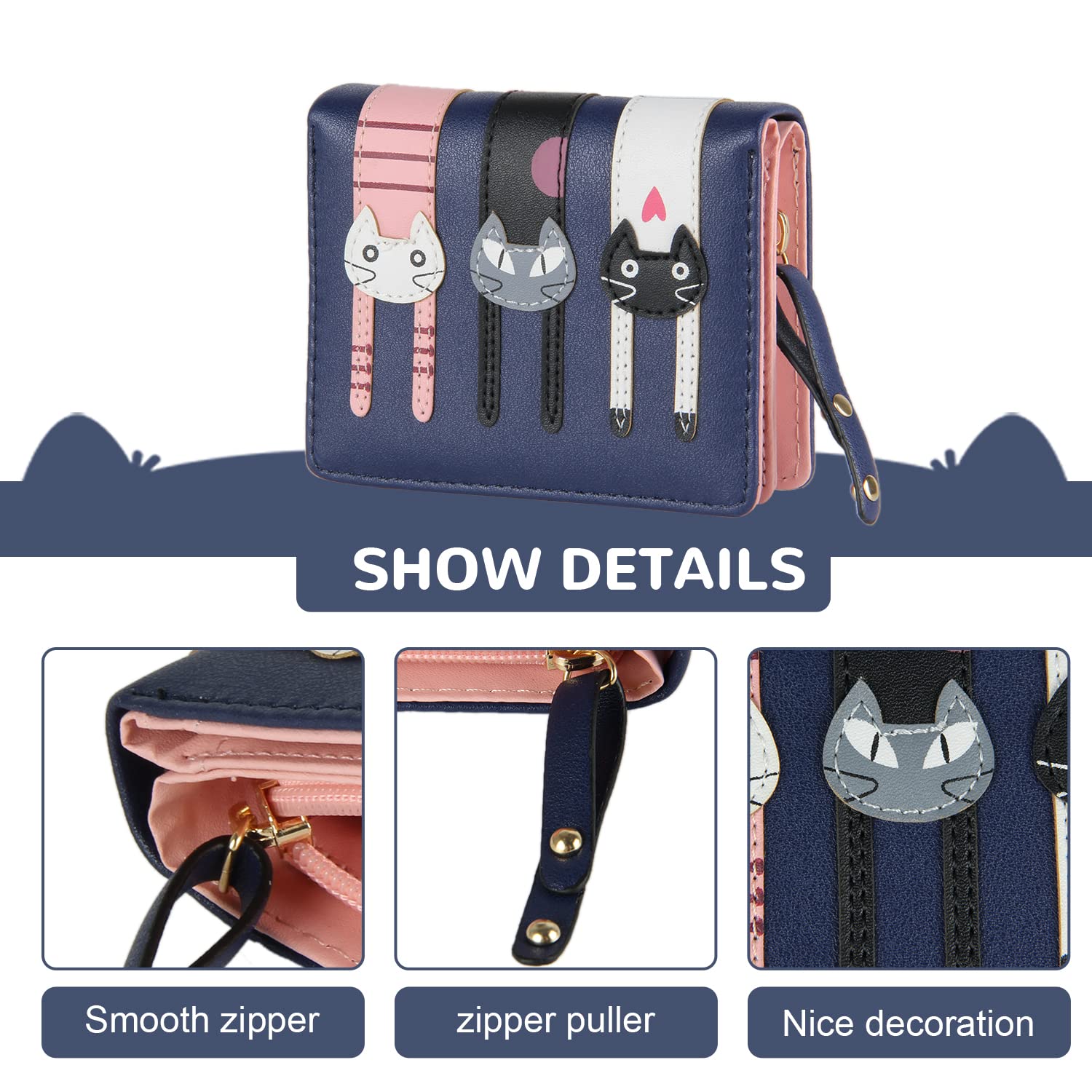 EVEOUT Women's Wallet - PU Leather Bifold Wallet with Coin Purse & Card Slots, Compact & Stylish Money Organizer (Blue) - Perfect for Everyday Use, Travel, and Gift Giving