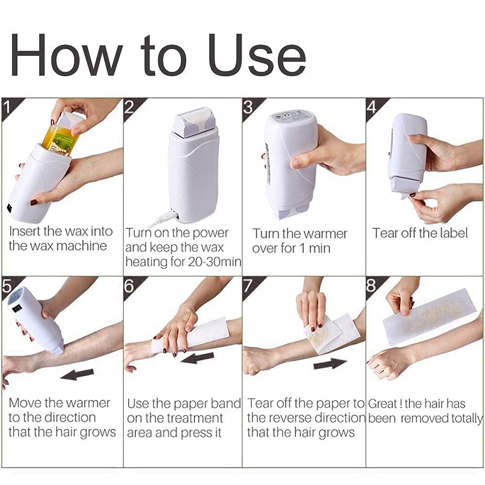 iMeshbean® Wax Heater Kit for Hair Removal - Roll-On Wax Warmer with Honey & Milk Cartridges, Depilatory Strips - At-Home Waxing for Women & Men (2 Wax, 1 Paper) | Smooth Legs, Bikini Line & Underarms