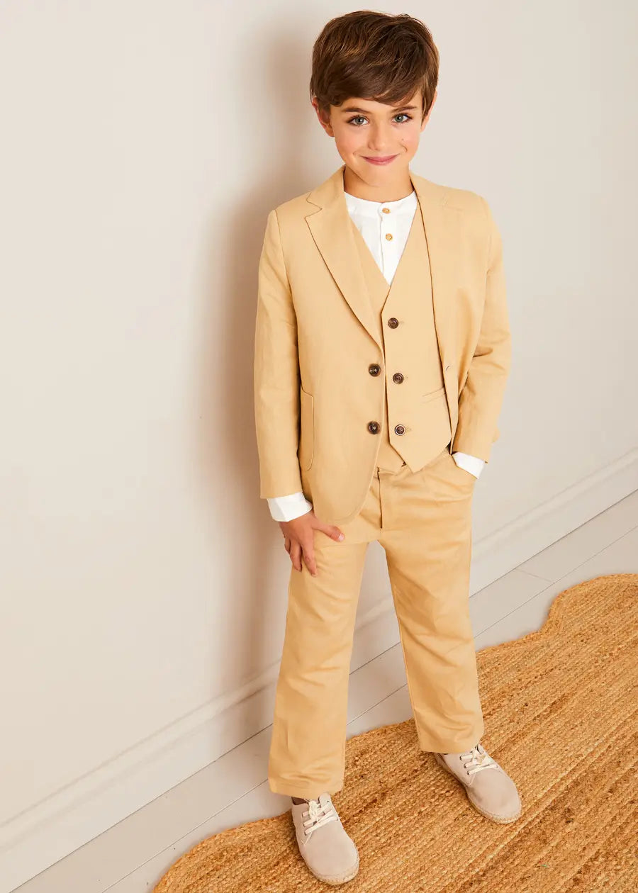 Beige Linen Suit Pants for Boys & Girls (4-10 Years) - Comfortable Summer Formal Wear for Weddings, Parties & School Events