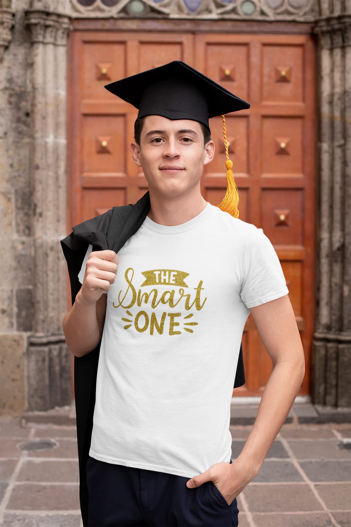 Smart One Iron On Decal - Graduation Transfer for High School Seniors | DIY Heat Transfer Vinyl | Funny Graduate Gift Idea | Perfect for T-Shirts, Totes & DIY Crafts (Grass Green Glitter)