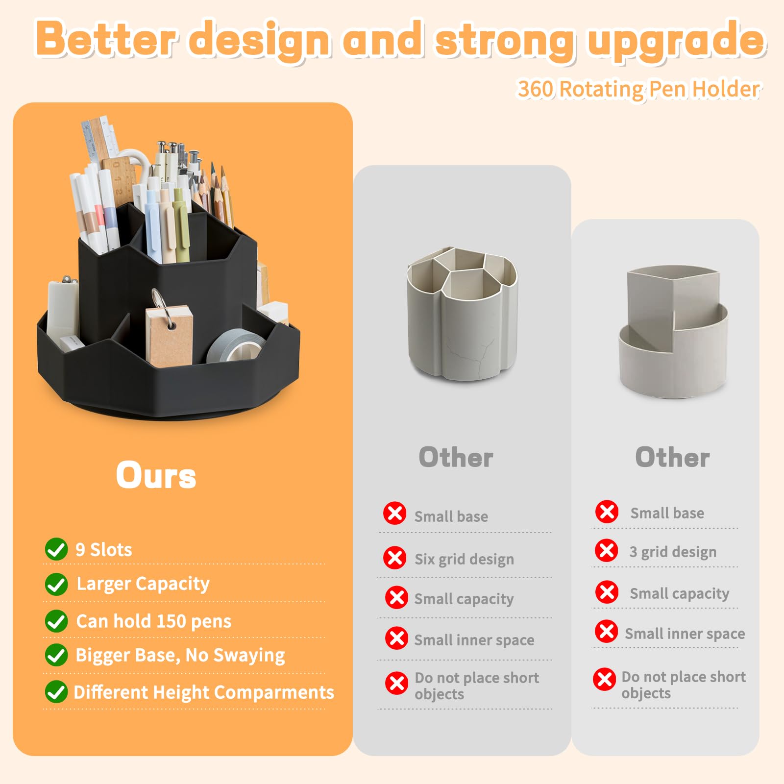 360° Rotating 9-Slot Pencil Pen Holder for Desk - Black Office & School Organizer for Stationery Supplies | Perfect for Home, Office, and Classroom Use