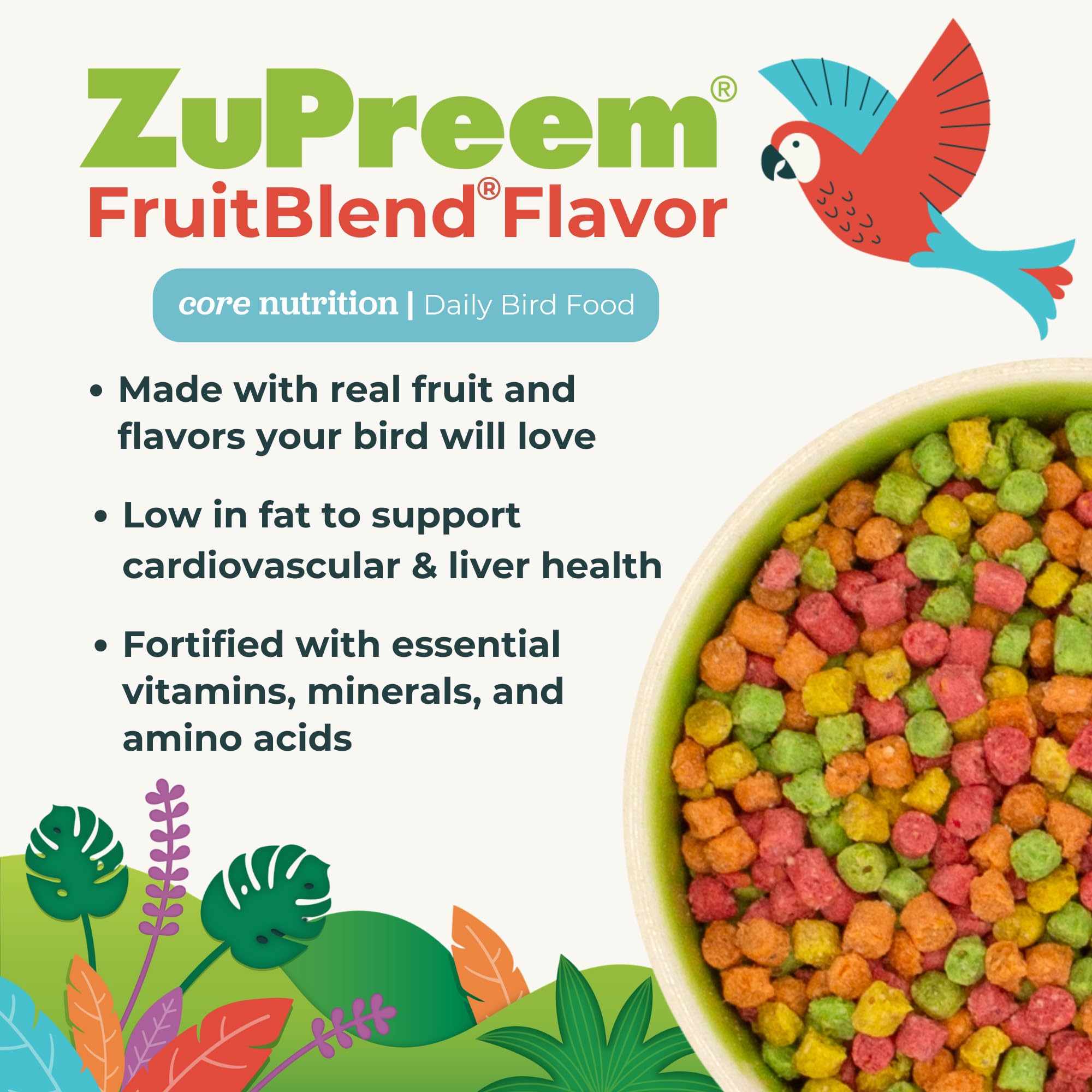 ZuPreem FruitBlend Bird Pellets - Premium Daily Bird Food for Canaries & Finches | Core Nutrition for Very Small Birds | Made in USA | XS Size 2 lb | Perfect for Cage Feeding & Aviary Birds