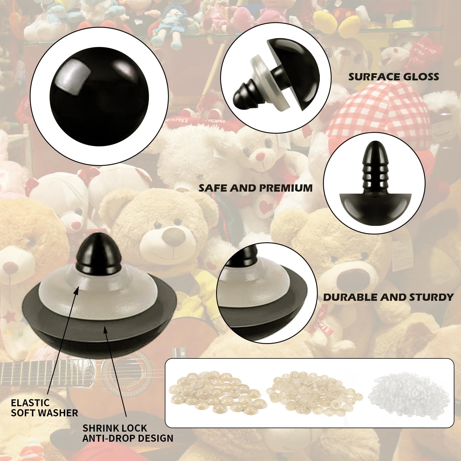 856PCS Safety Eyes and Noses for Amigurumi - 6-24mm Plastic Crochet Eyes with Washers - Black Stuffed Animal Eyes for Teddy Bear, DIY Crafts - Perfect for Amigurumi Dolls, Plush Toys, and Handmade Gifts