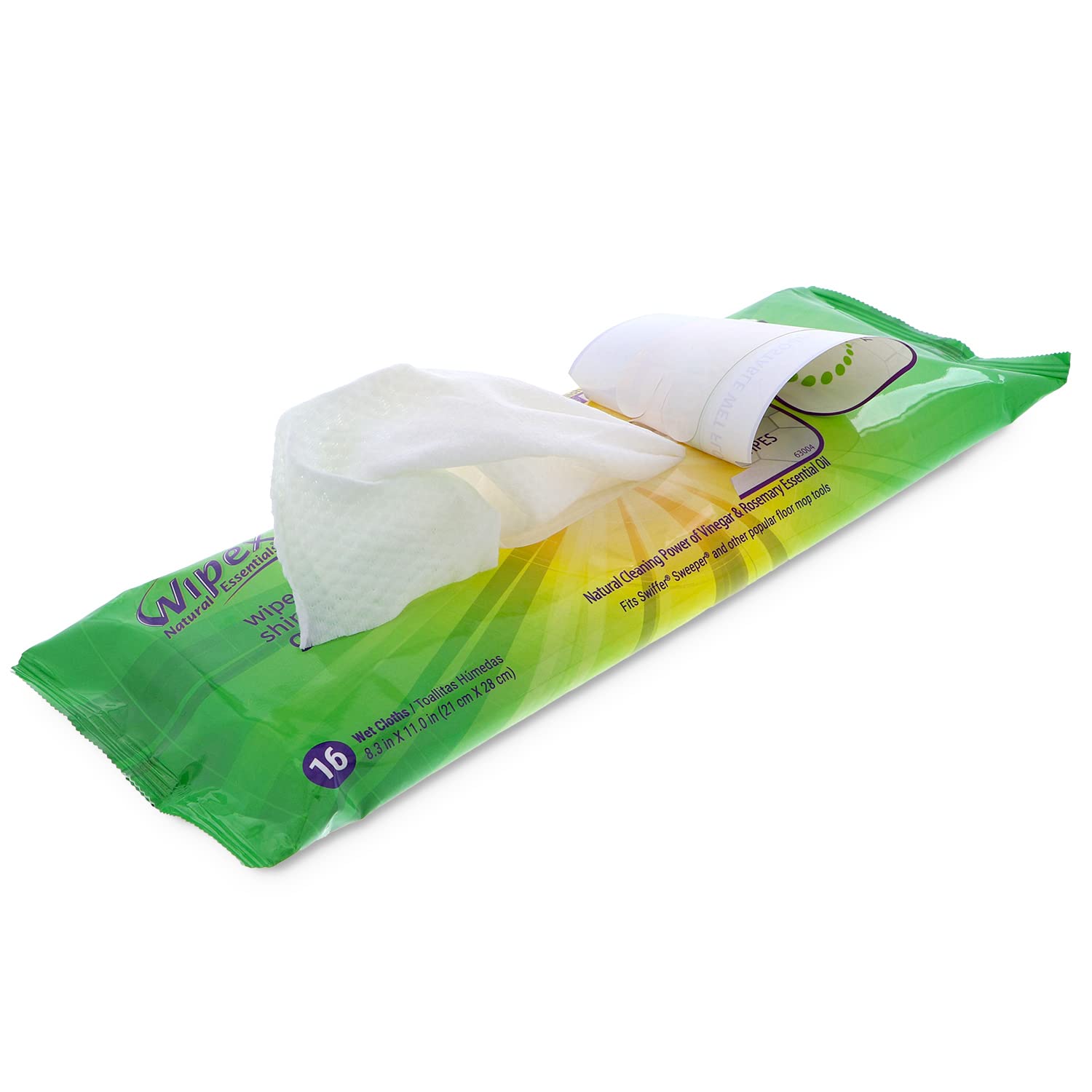 Wipex Natural Wet Floor Wipes - Plant-Based Cleaning Cloths with Rosemary Essential Oil & Vinegar - Absorbs Dirt & Grime - Compatible with Swiffer Sweeper Mops - 16 Count Refill Pads (Pack of 12) - Perfect for Hardwood, Tile & Laminate Floors