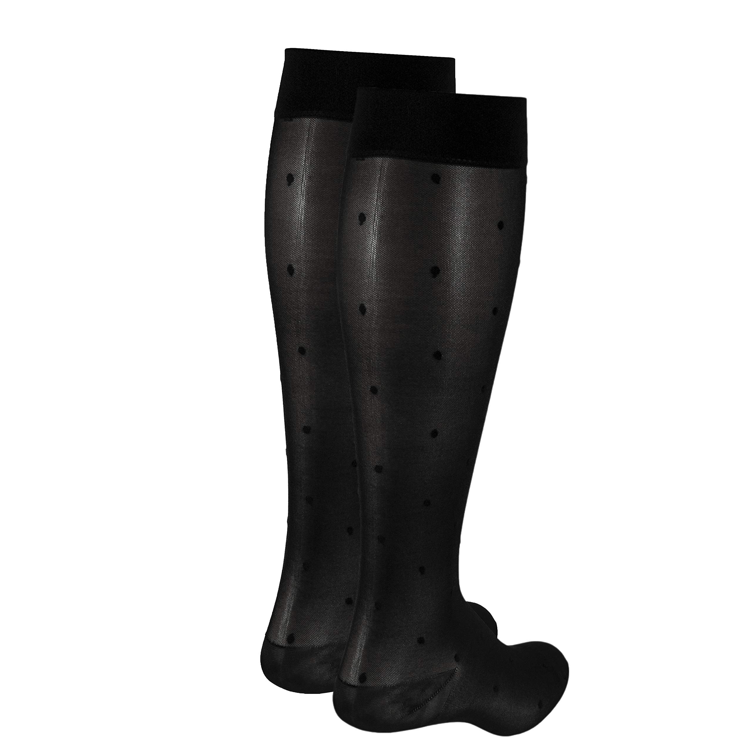 Truform Sheer Compression Stockings 15-20 mmHg for Women - Knee High Support Socks with Dot Pattern in Black (Small) - Perfect for Travel, Work & Varicose Vein Relief
