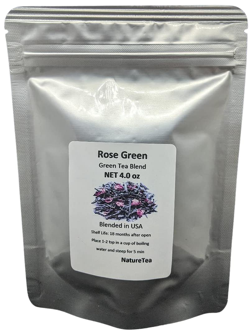 Premium Rose Green Tea Loose Leaf - Organic Green Tea with Natural Rose Petals, 4oz - Perfect for Relaxation, Afternoon Tea & Gift Giving