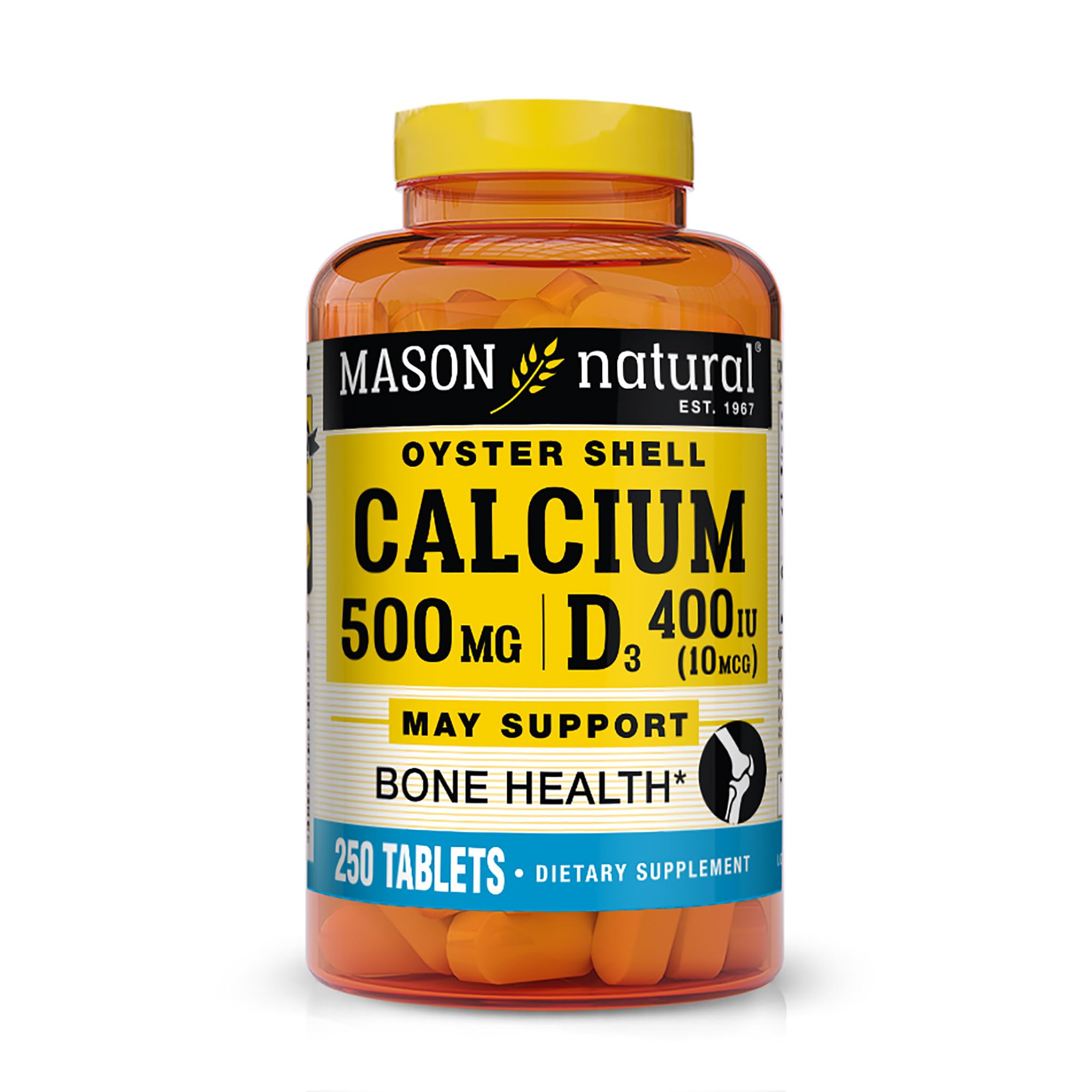 MASON NATURAL Calcium 500mg with Vitamin D3 Supplement - 250 Tablets for Bone Strength, Muscle Function & Overall Health | Supports Healthy Joints & Immune System | Ideal for Adults & Seniors Daily Wellness Routine