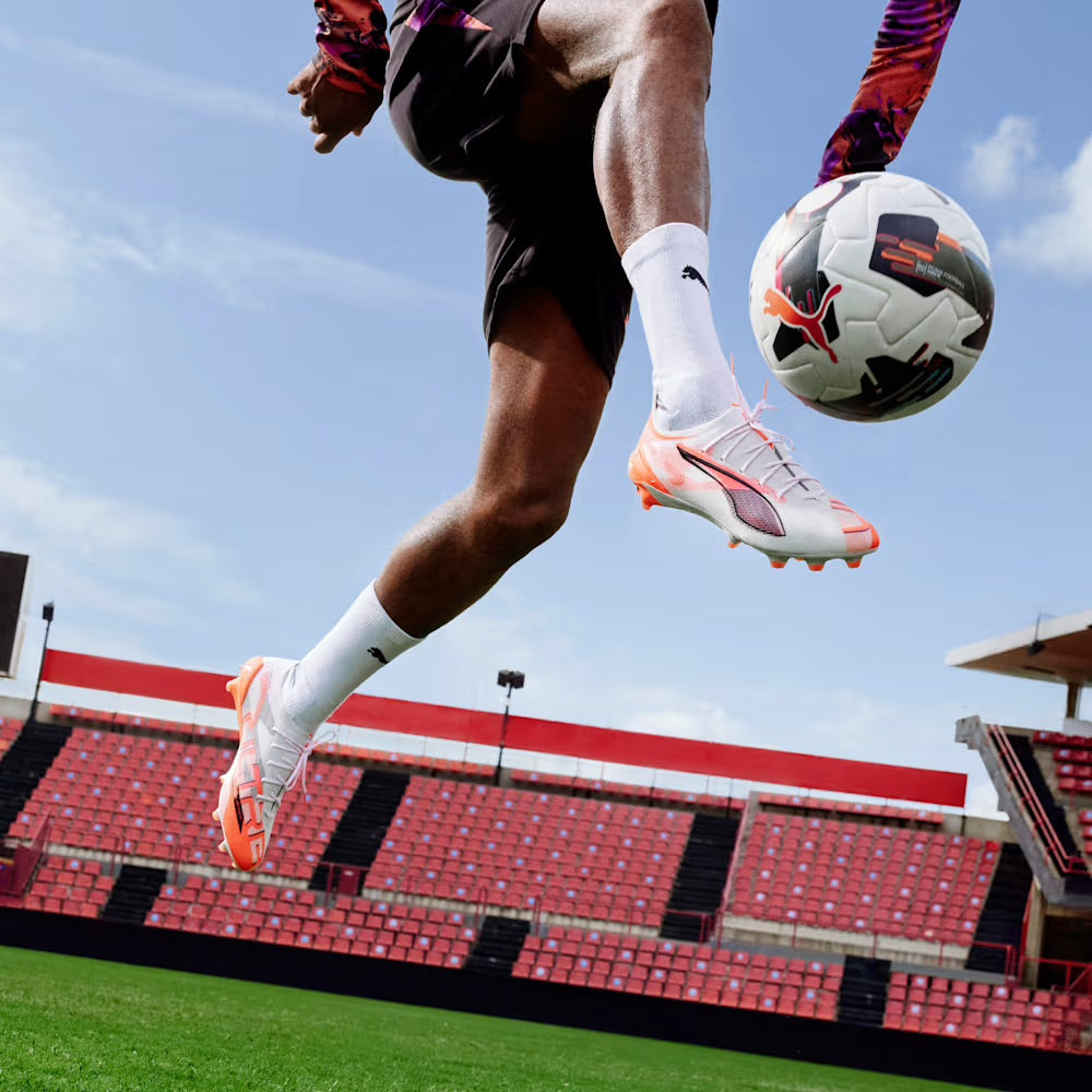 Puma Ultra 5 Ultimate FG Football Cleats - White/Black/Glowing Red - Lightweight Soccer Shoes for Men - Perfect for Turf Matches & Training Sessions