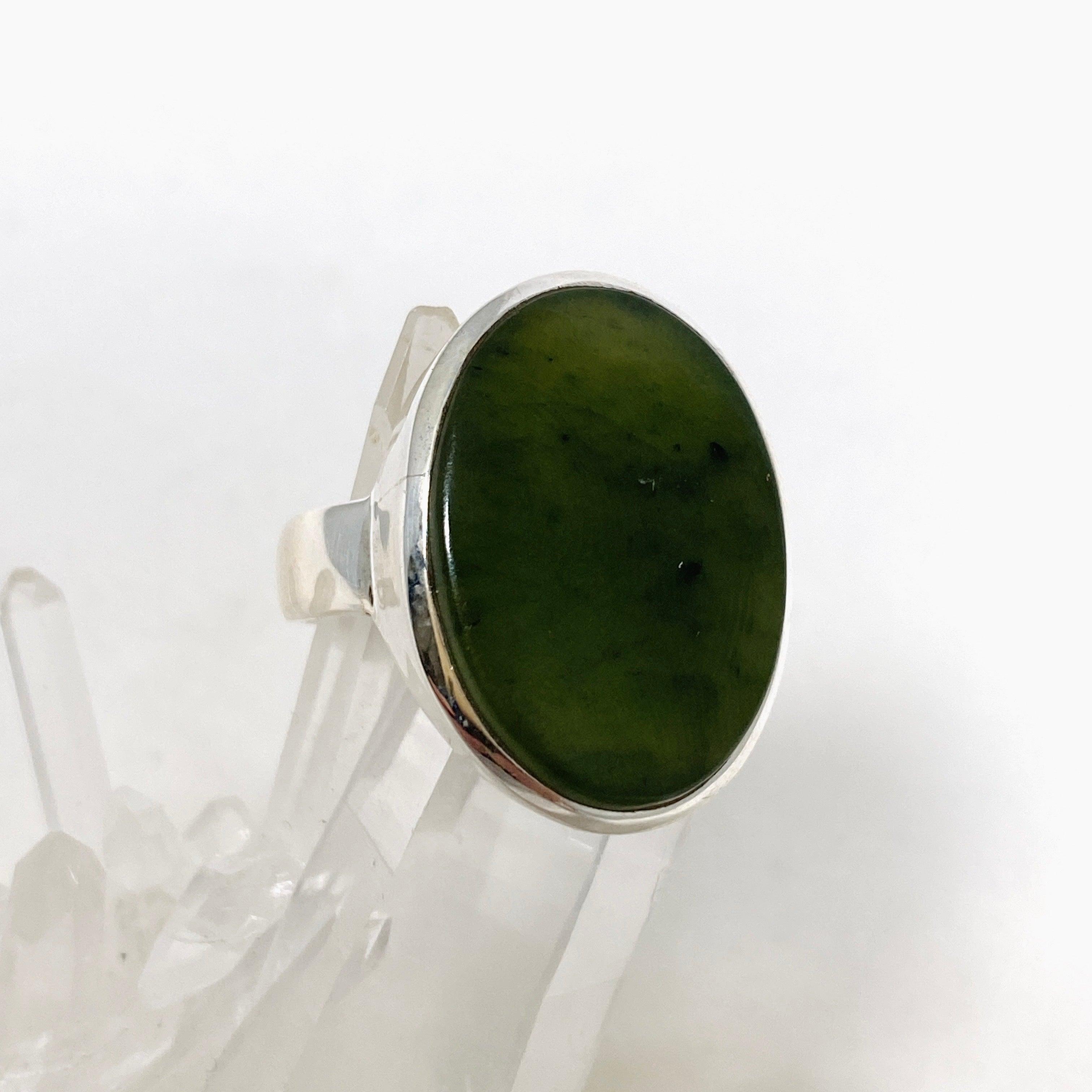 Siberian Jade Nephrite Oval Ring - Size 10 - Natural Stone Jewelry for Women - Perfect for Weddings, Parties & Everyday Elegance