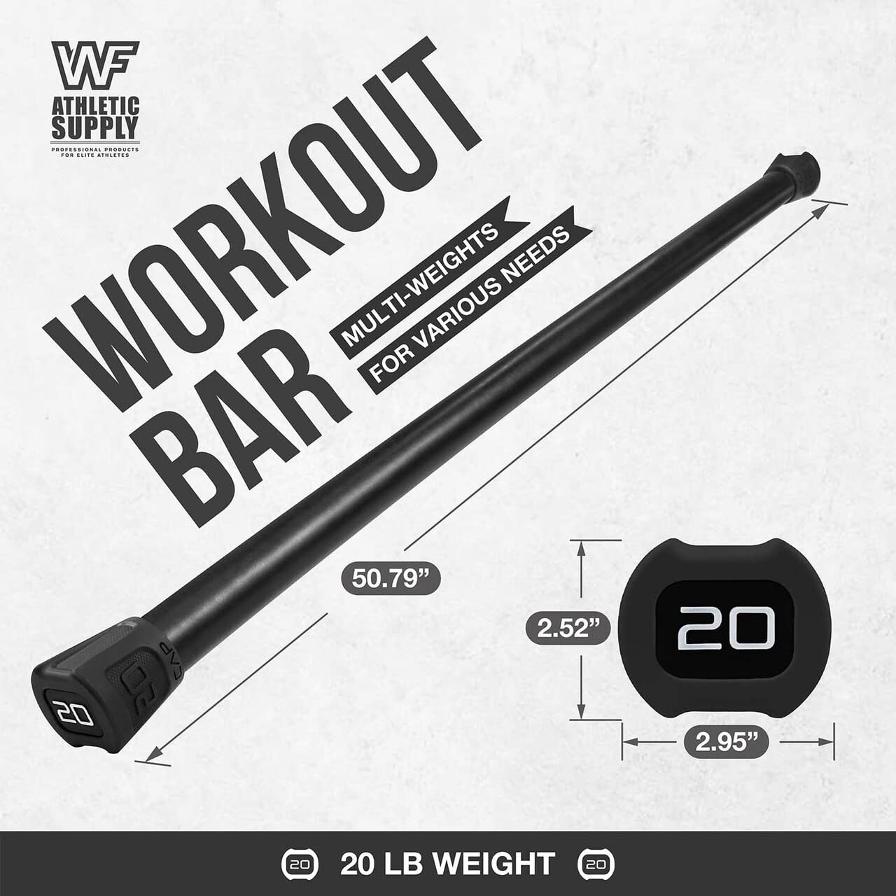 WF Athletic Supply Body Bar Workout Bar - Padded Weight Bar for Body Sculpting, Physical Therapy & Toning - Perfect for Home Gym, Yoga & Fitness Training