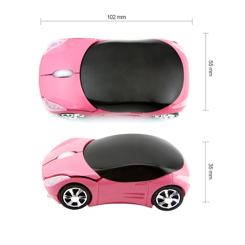 2.4G Wireless Mouse - 3D Car Shaped Optical Mouse with USB Receiver for PC, Laptop, Mac (Pink) - Perfect for Gaming, Office Work, and Travel Use