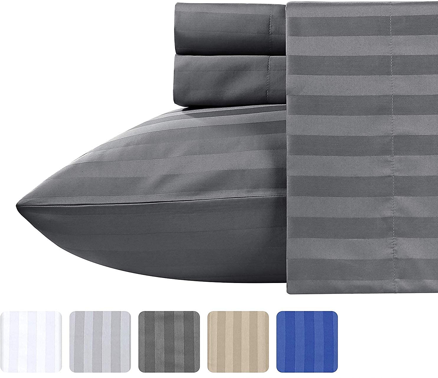 RV Full XL Sheet Set - Dark Grey Stripe (58x80) for Camper Beds | Deep Pocket Mattress Fit | Camping & Travel Comfort