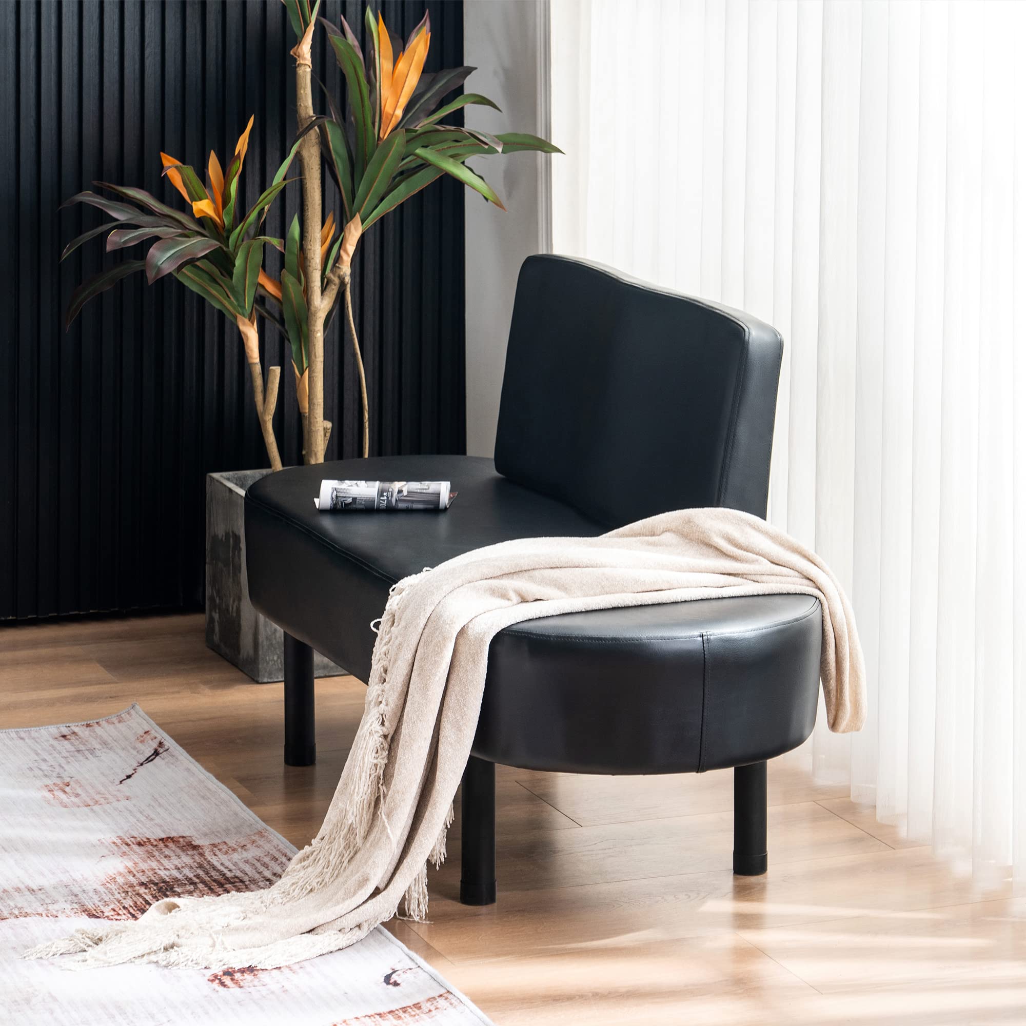 BarberPub Waiting Room Chairs - Leather Upholstered Reception Settee Bench with Backrest, Salon & Office Furniture W702 (Black) - Perfect for Barber Shops, Salons, Waiting Areas & Home Entryways