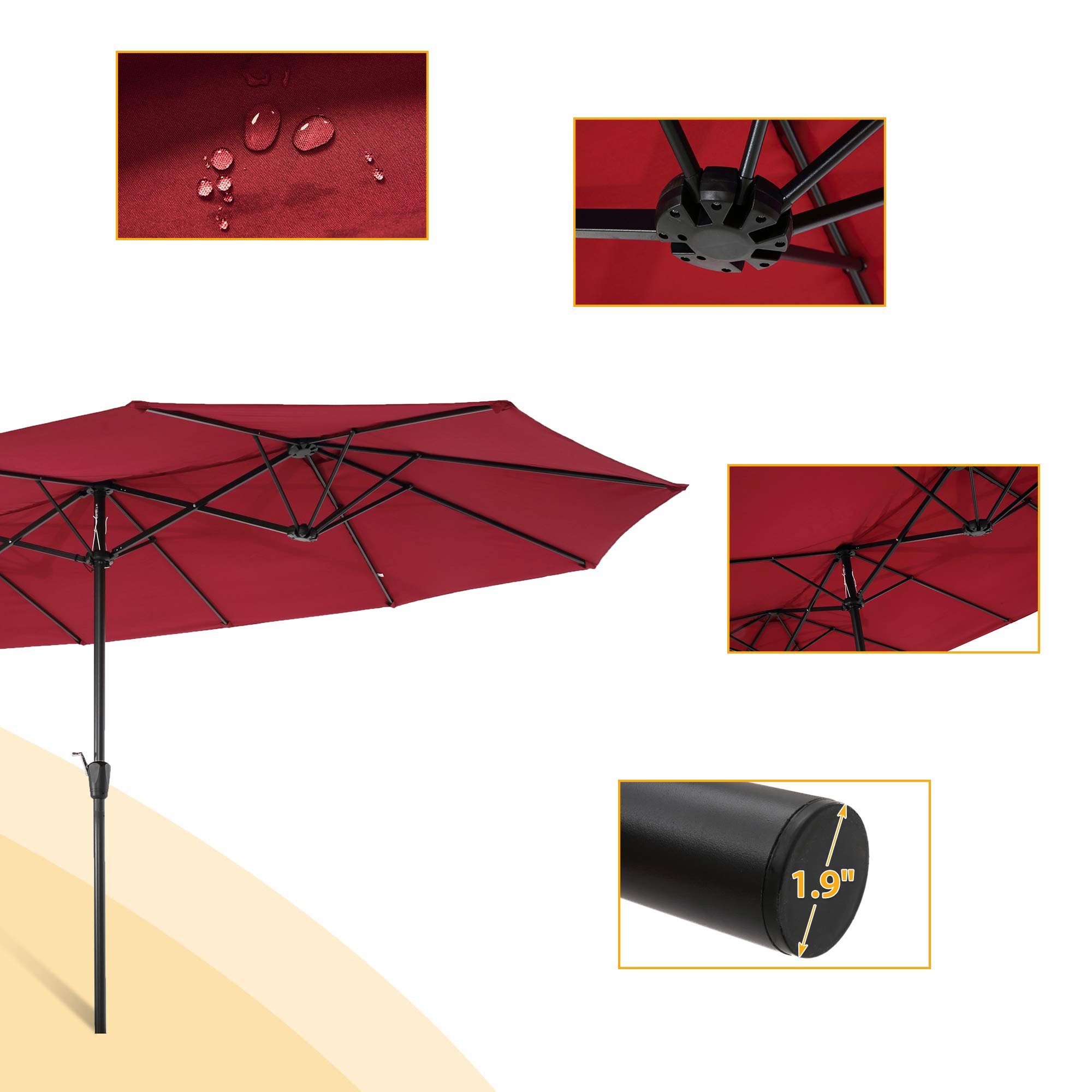 Beacon Pet 15ft Double-Sided Rectangular Outdoor Patio Umbrella - Heavy Duty Market Umbrella for Backyard, Poolside, and Restaurant Outdoor Seating Areas