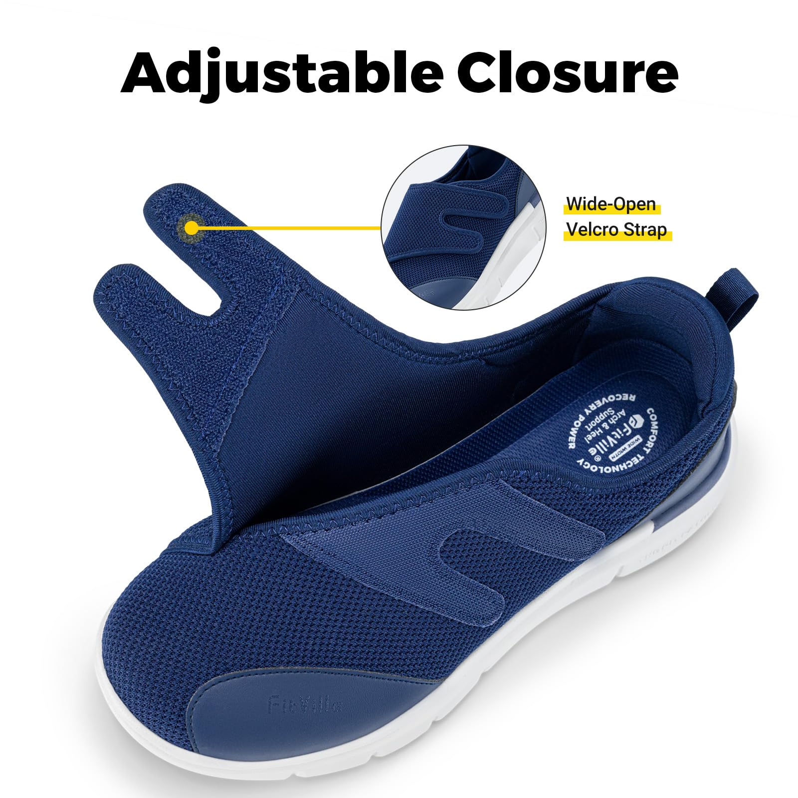 **FitVille Diabetic Shoes for Men – Extra Wide Width XX-Wide Orthopedic Slip-On Sneakers with Adjustable Closure & Arch Support – Therapeutic Cushioning for Swollen Feet – Ideal for Walking, Standing & Daily Comfort**
